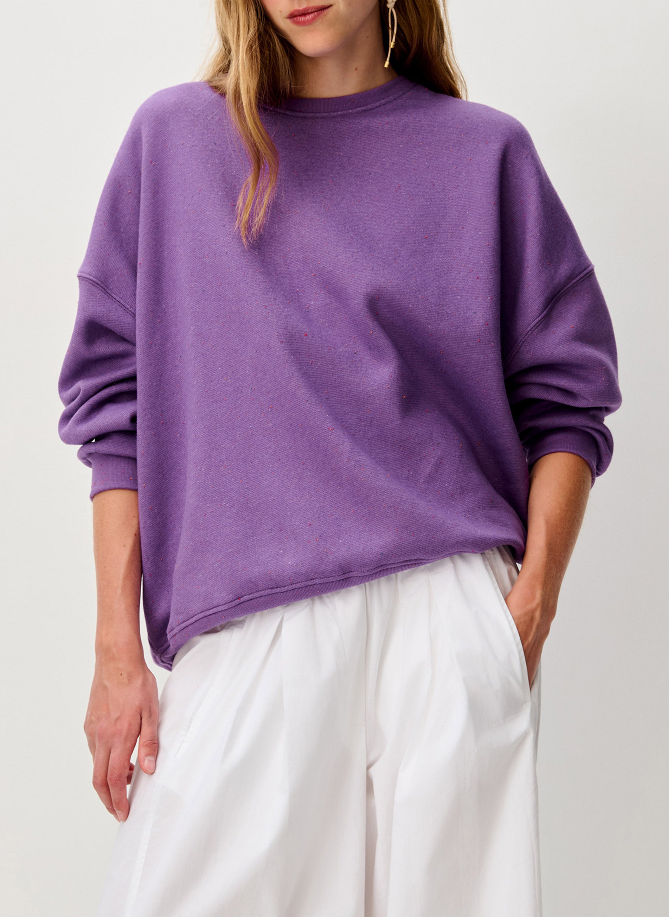 Sweat ample col rond moucheté en coton bio mélangé chebbi SESSUN Violet