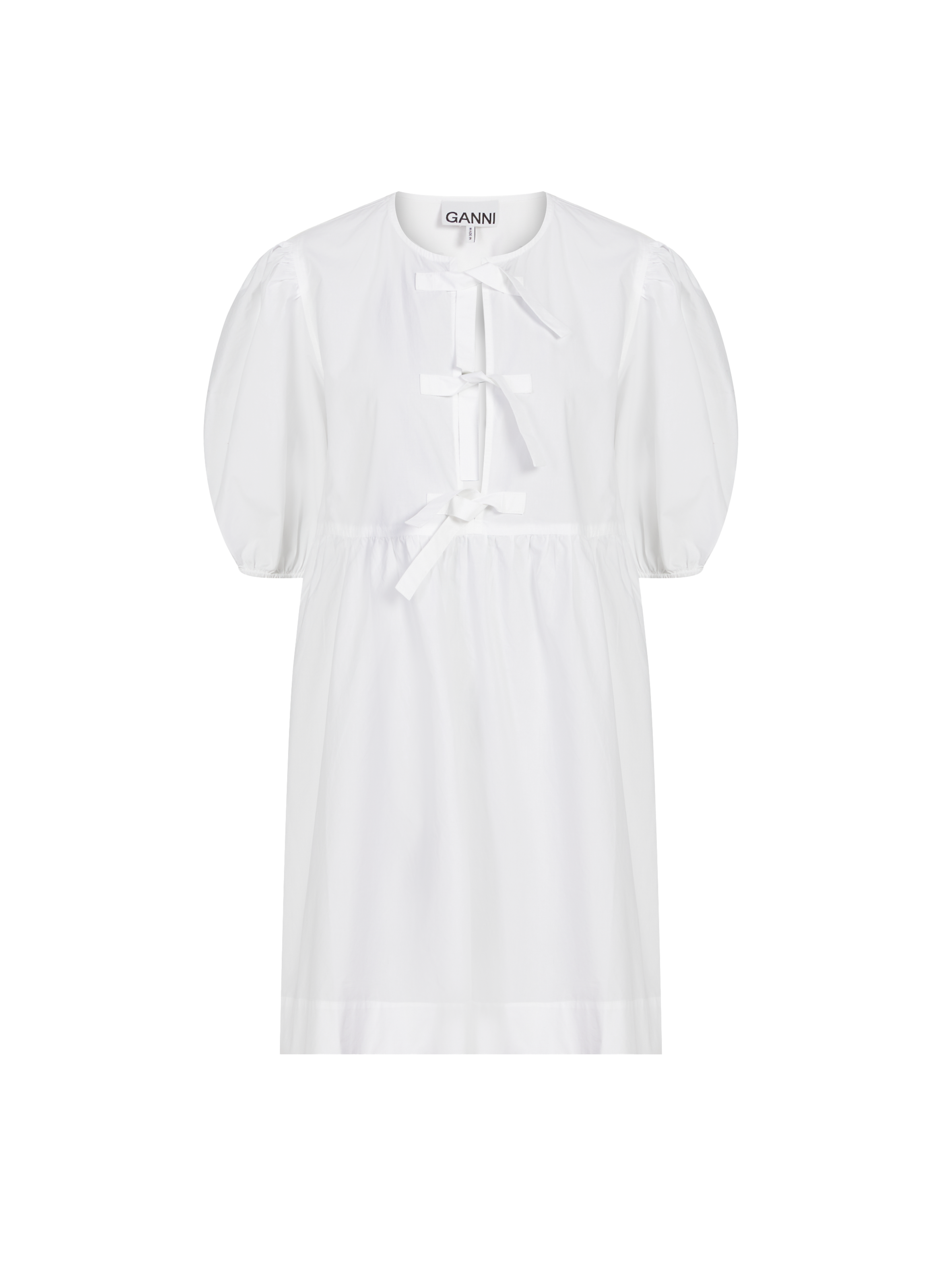 Ganni Organic Cotton Tie String Mini Dress In White