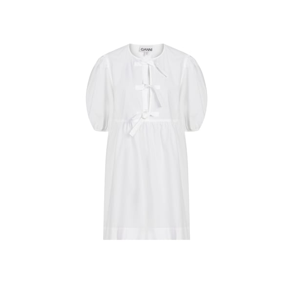 Ganni Organic Cotton Tie String Mini Dress In White
