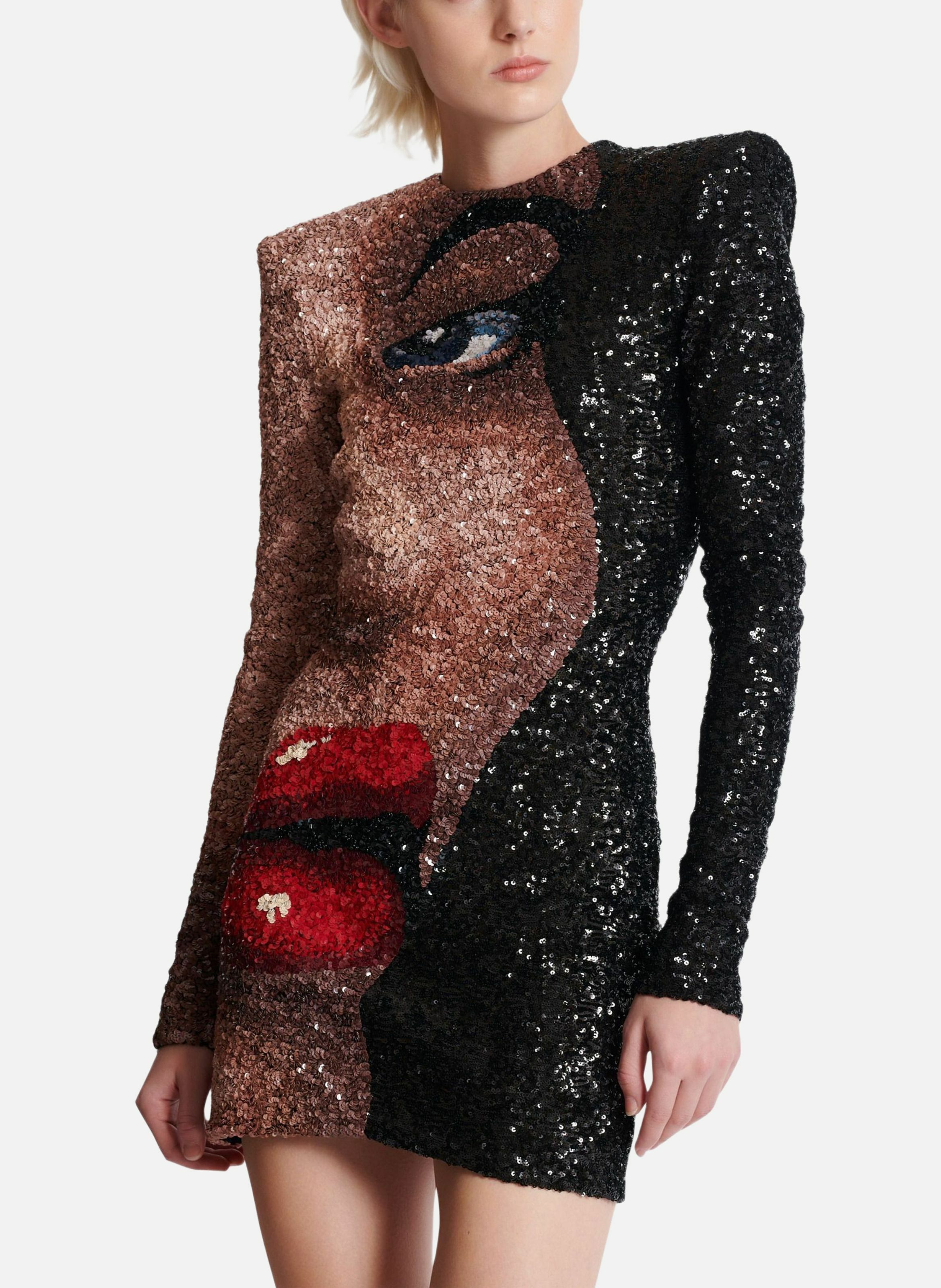 Robe courte brodée motif face BALMAIN Noir