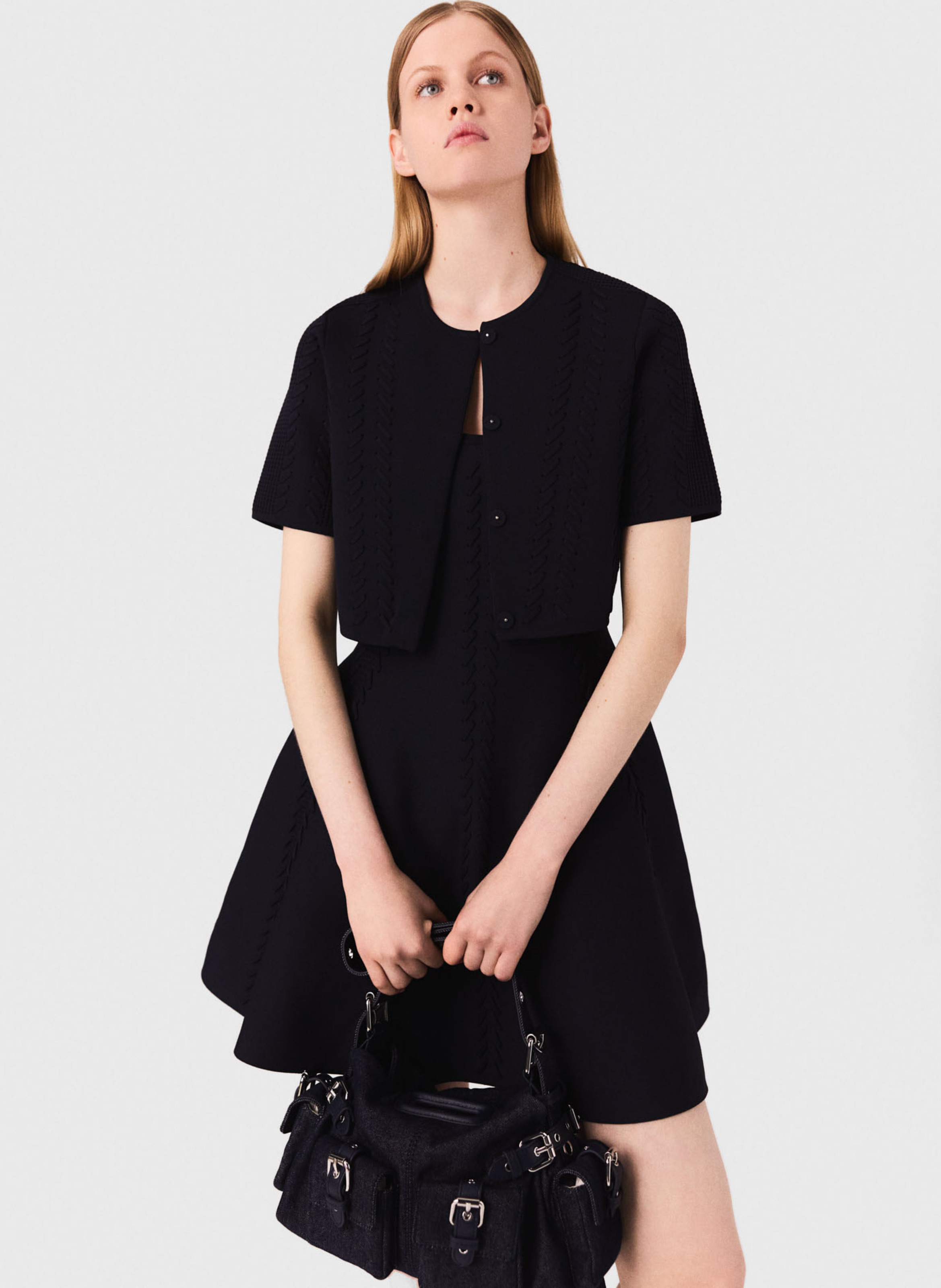 Cardigan court en maille tressée MAJE Bleu