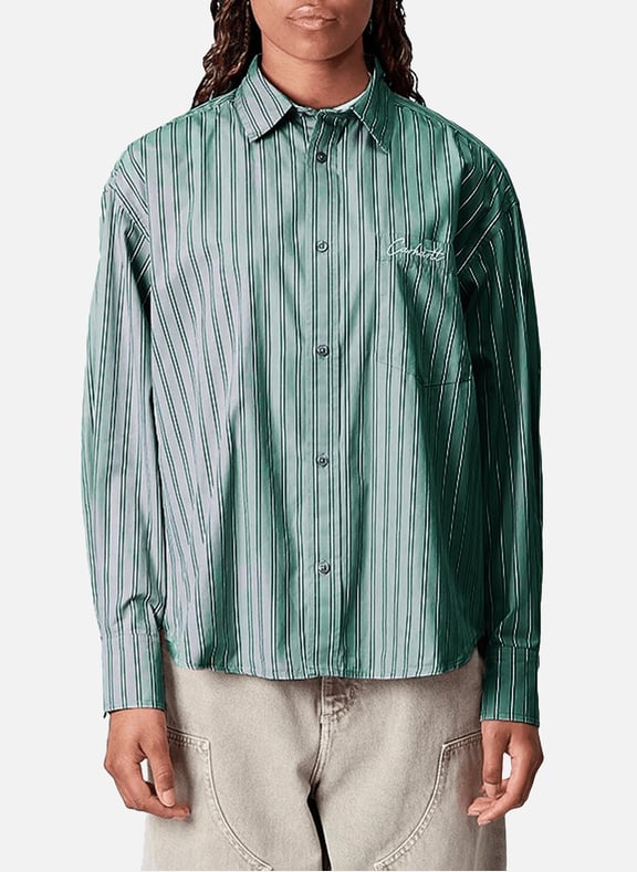 Chemise à rayures L/S Grimsby Vert by CARHARTT WIP CARHARTT WIP Chemise à rayures L/S Grimsby Vert