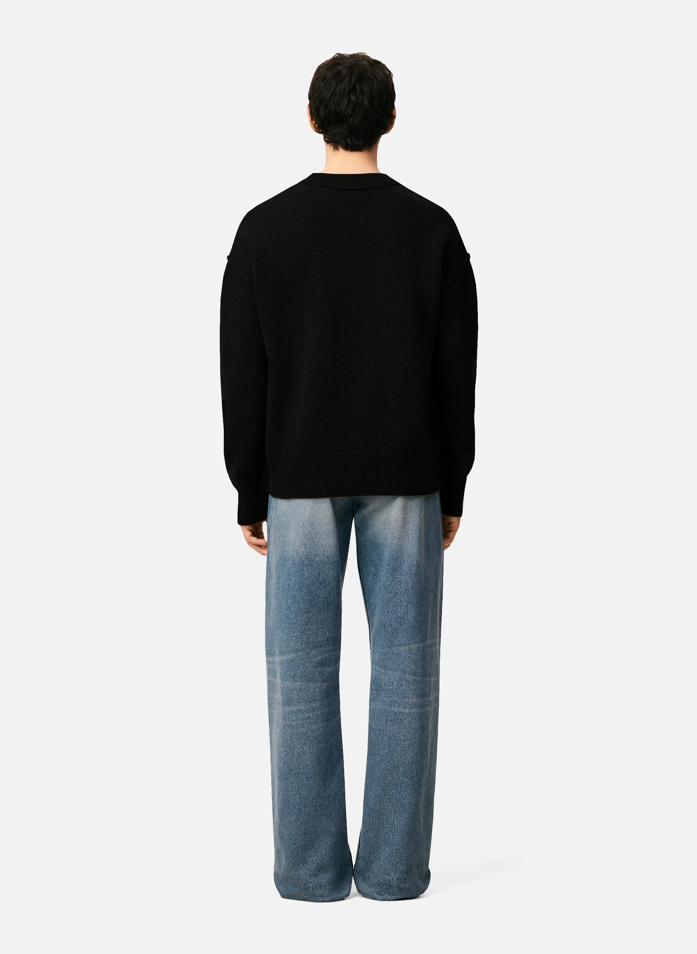 Pull col rond ami de coeur en laine unisexe AMI PARIS Noir