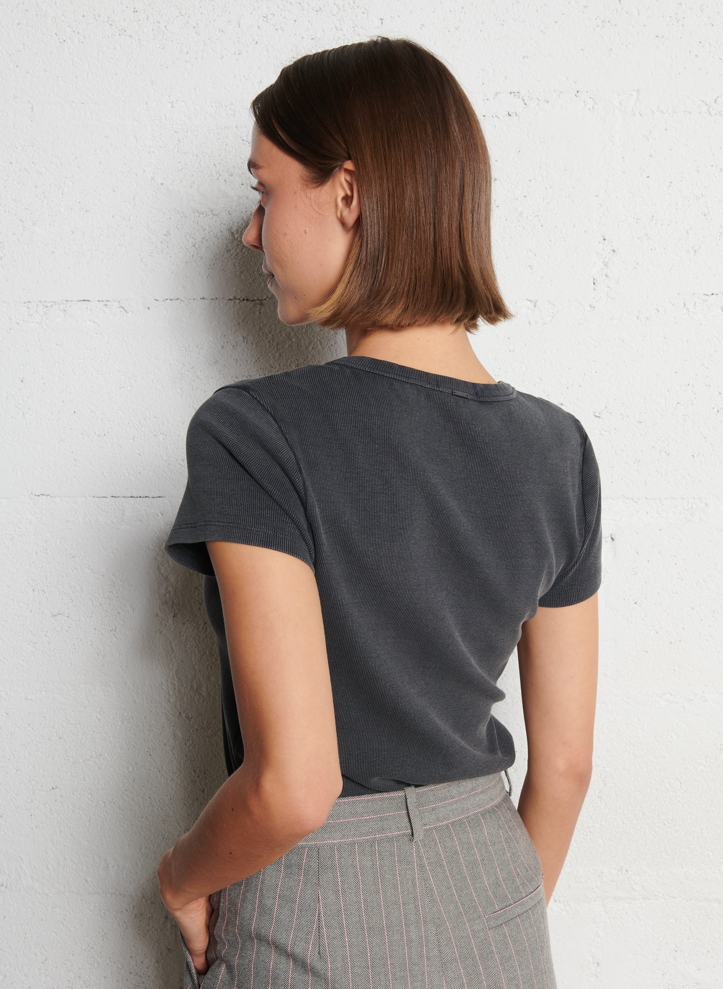 Tee-shirt col v en coton mélangé IKKS Gris