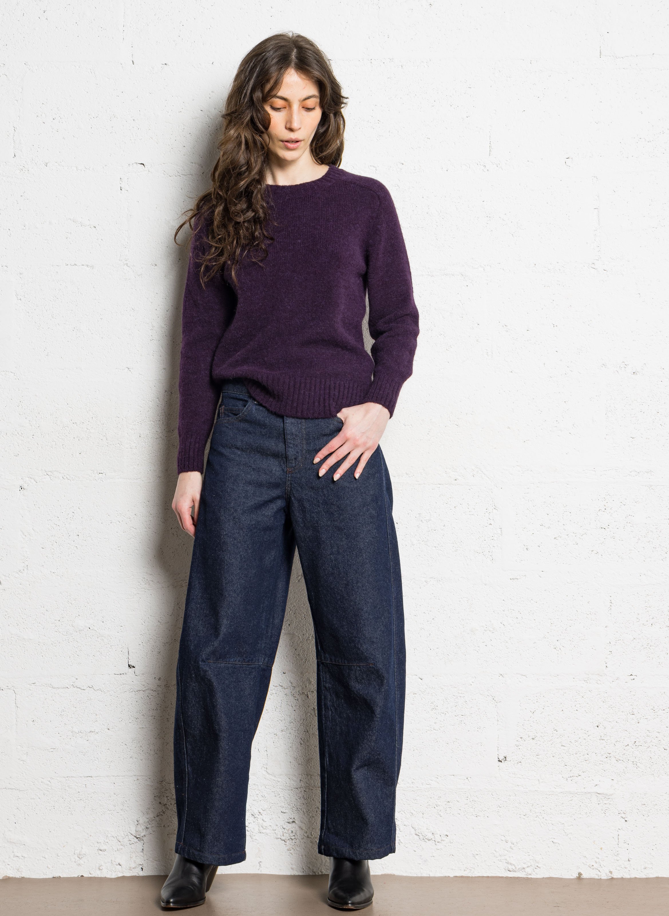 Pull col rond droit en maille tricotée envie SOEUR Violet