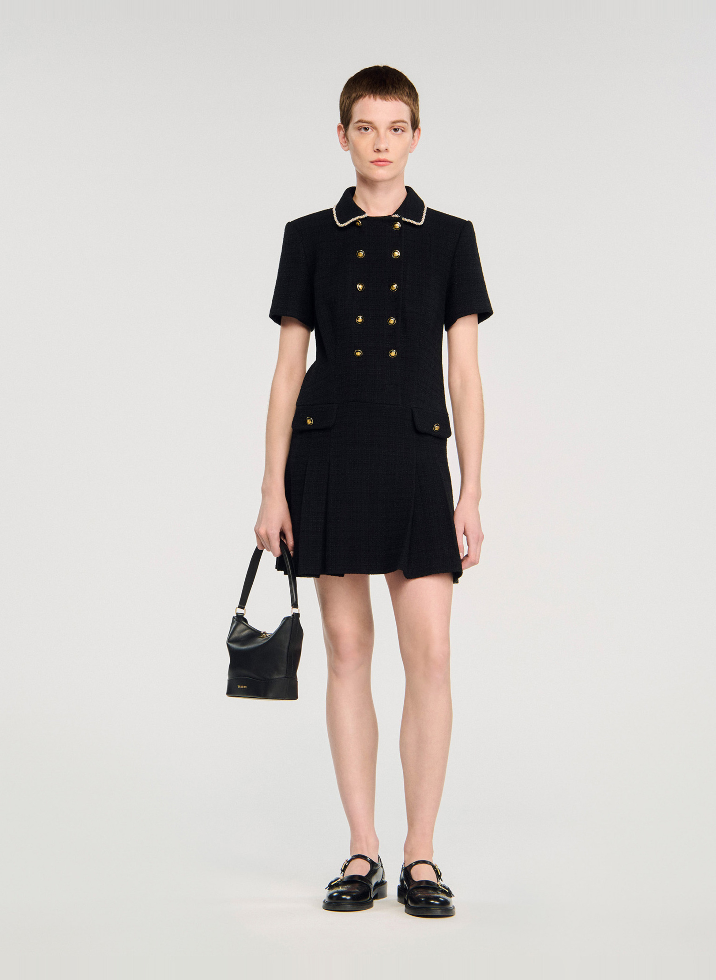 Robe courte col classique en coton mélangé SANDRO Noir