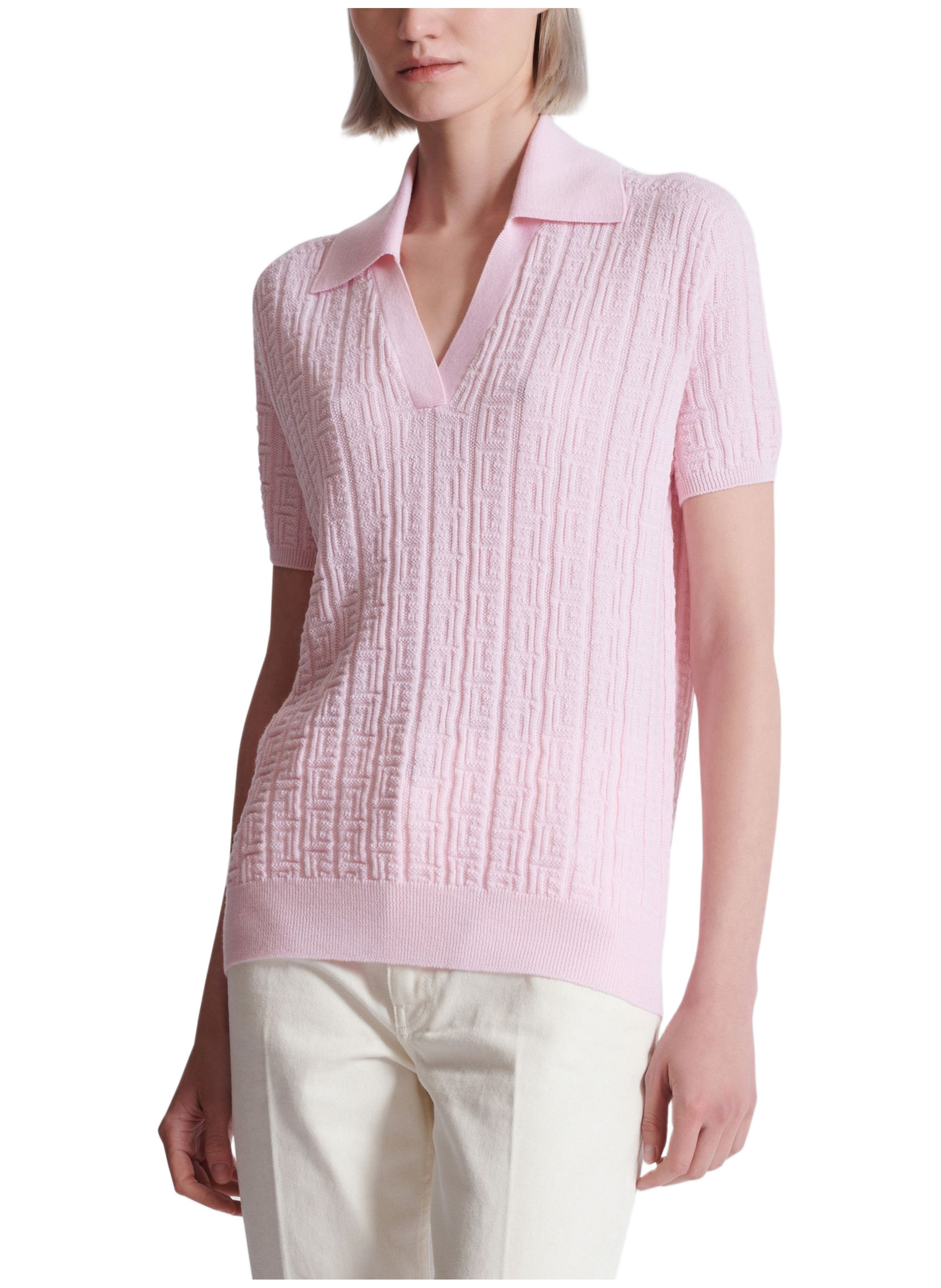 Polo en maille monogramme BALMAIN Rose