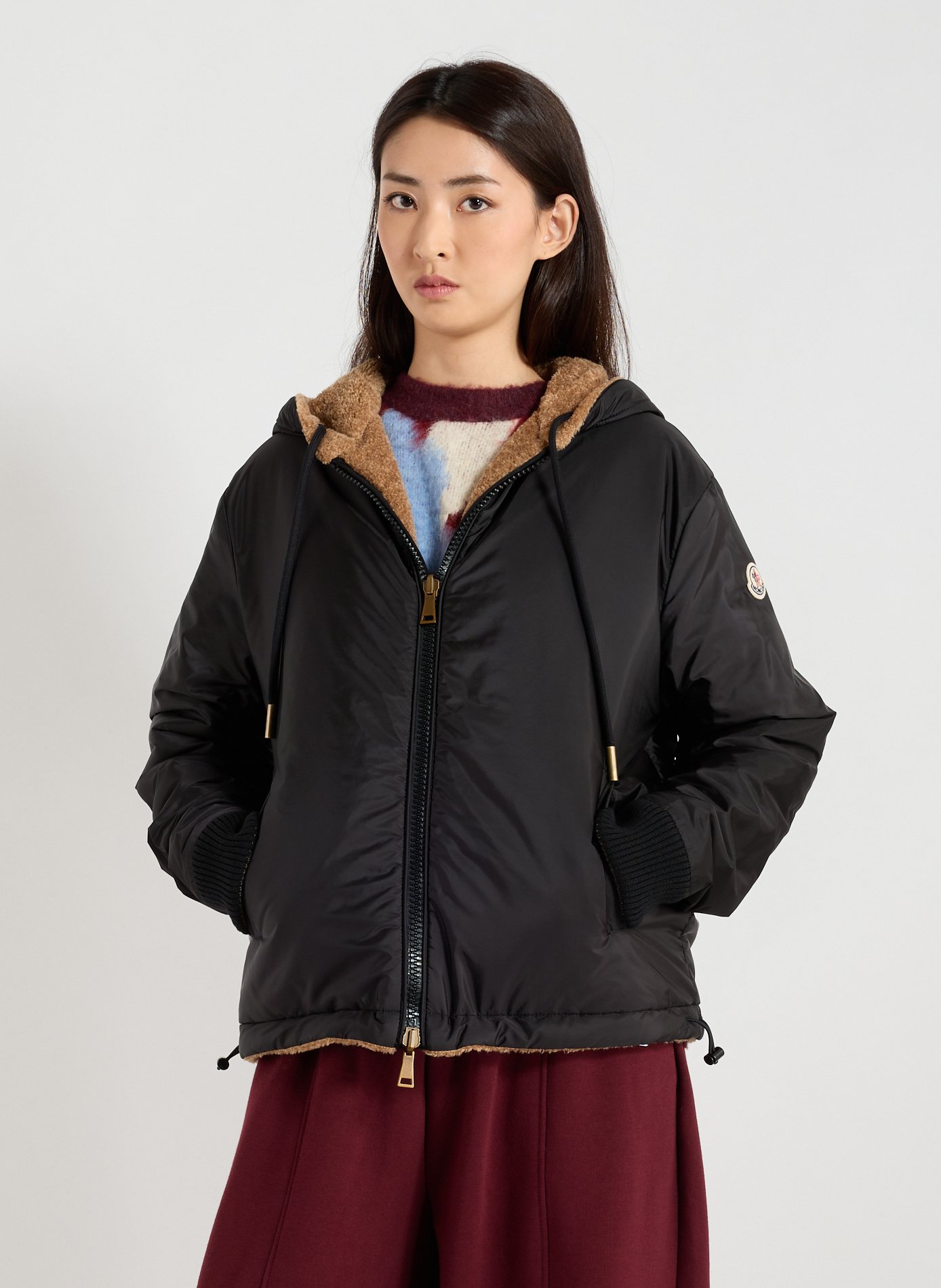 MONCLER Veste shearling à capuche Beige