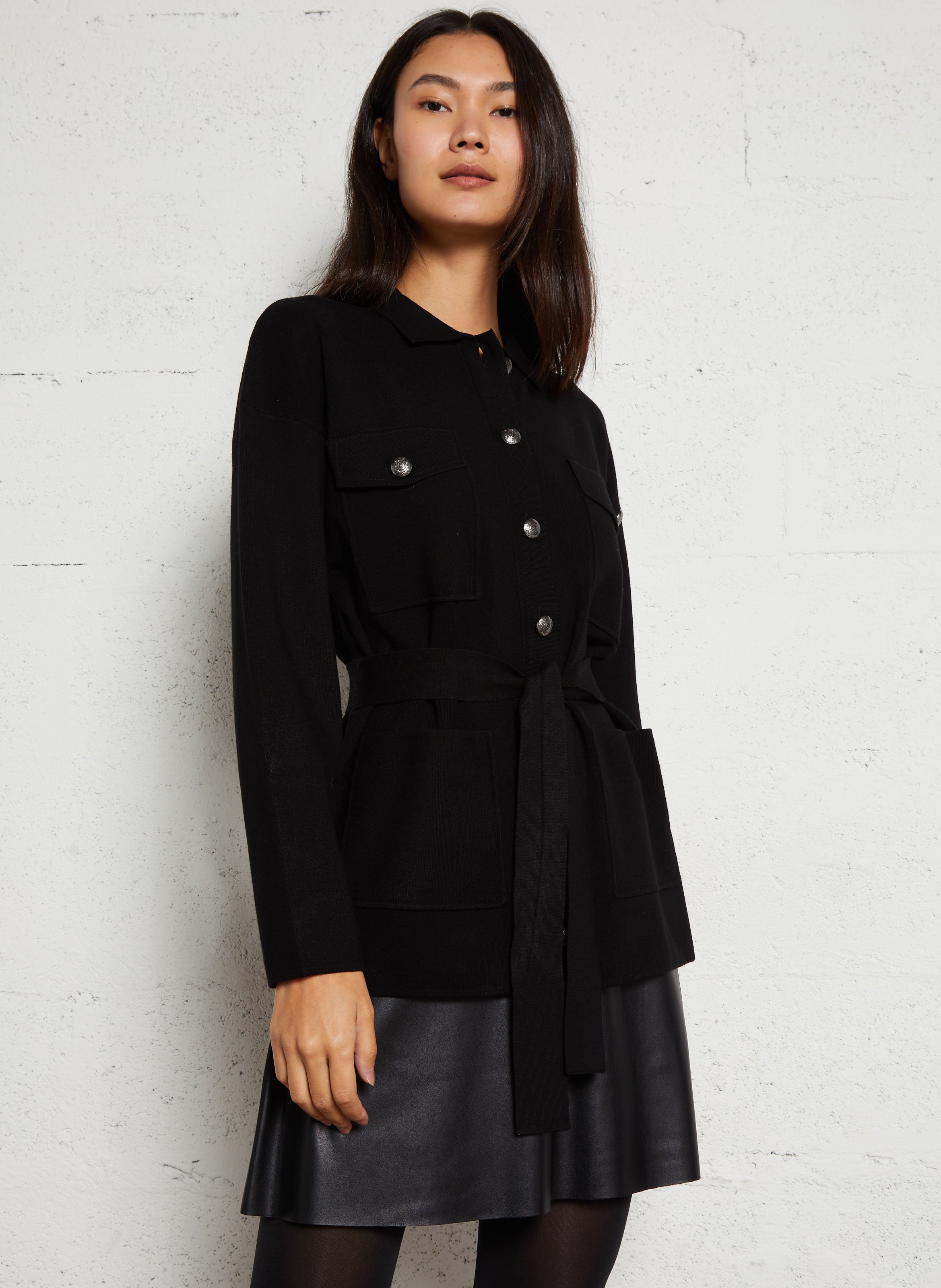 Gilet droit boutonné à ceinture IKKS Noir