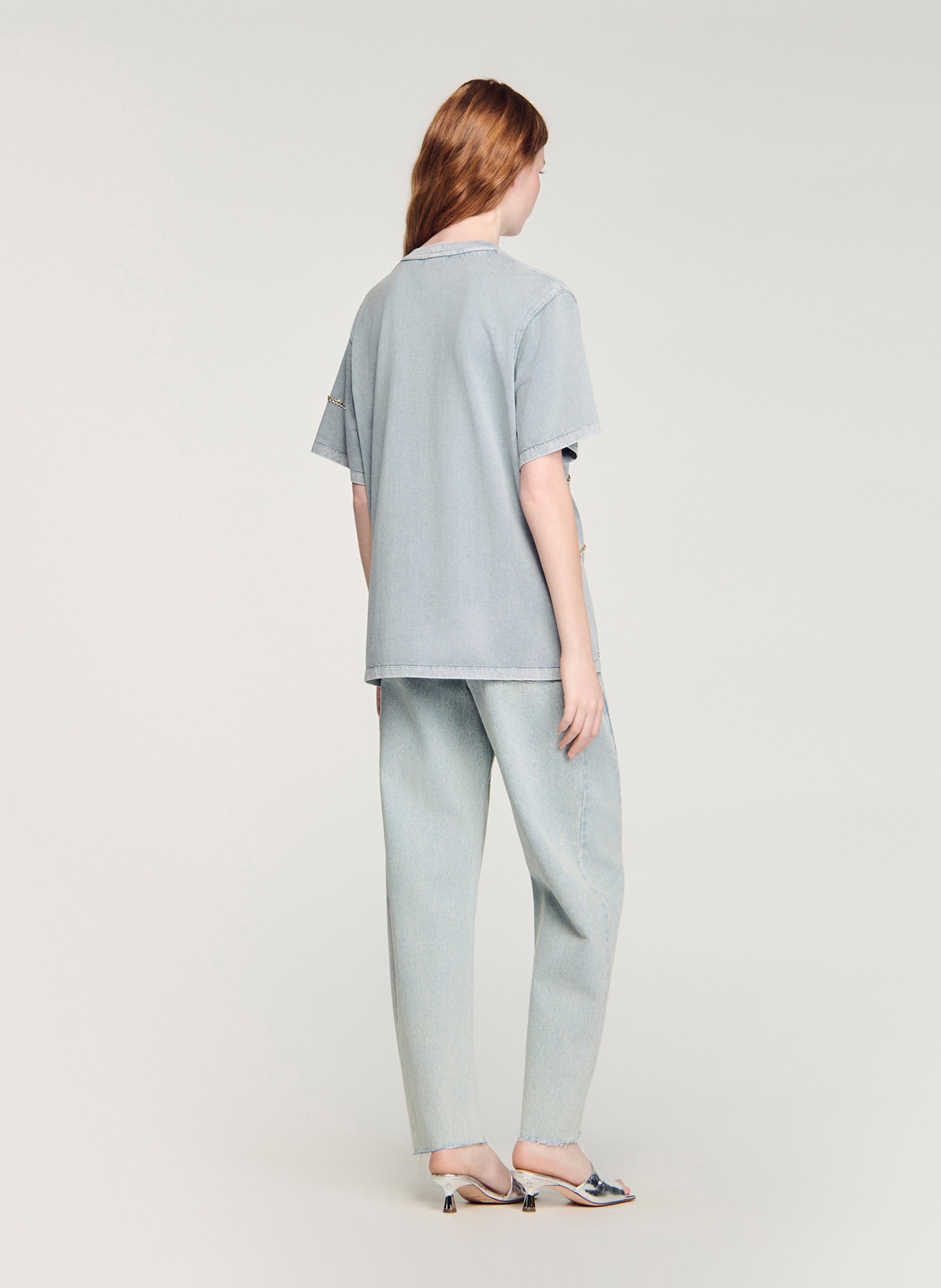 Tee-shirt oversize col rond en coton SANDRO Gris