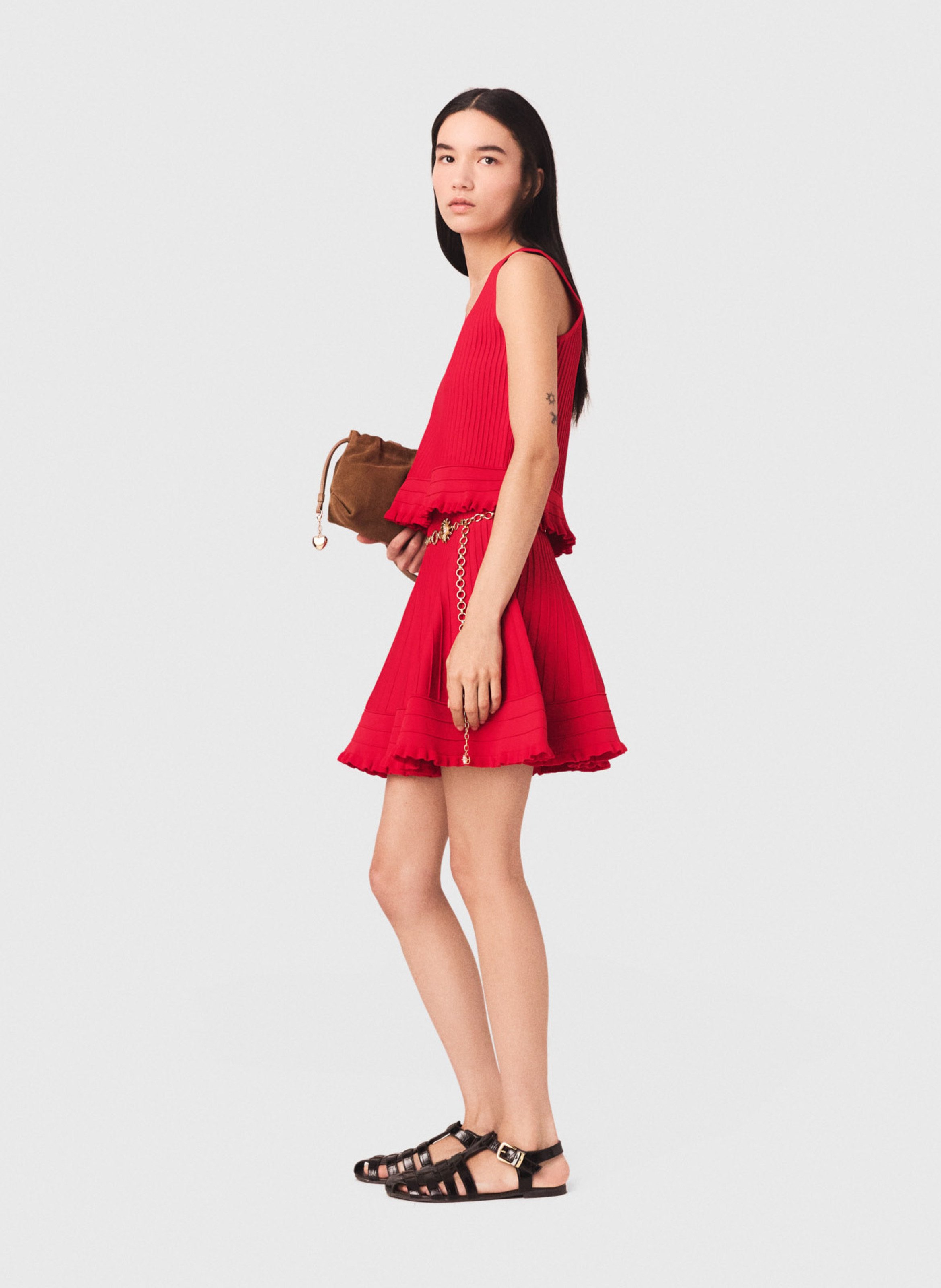 Top droit côtelé col carré MAJE Rouge