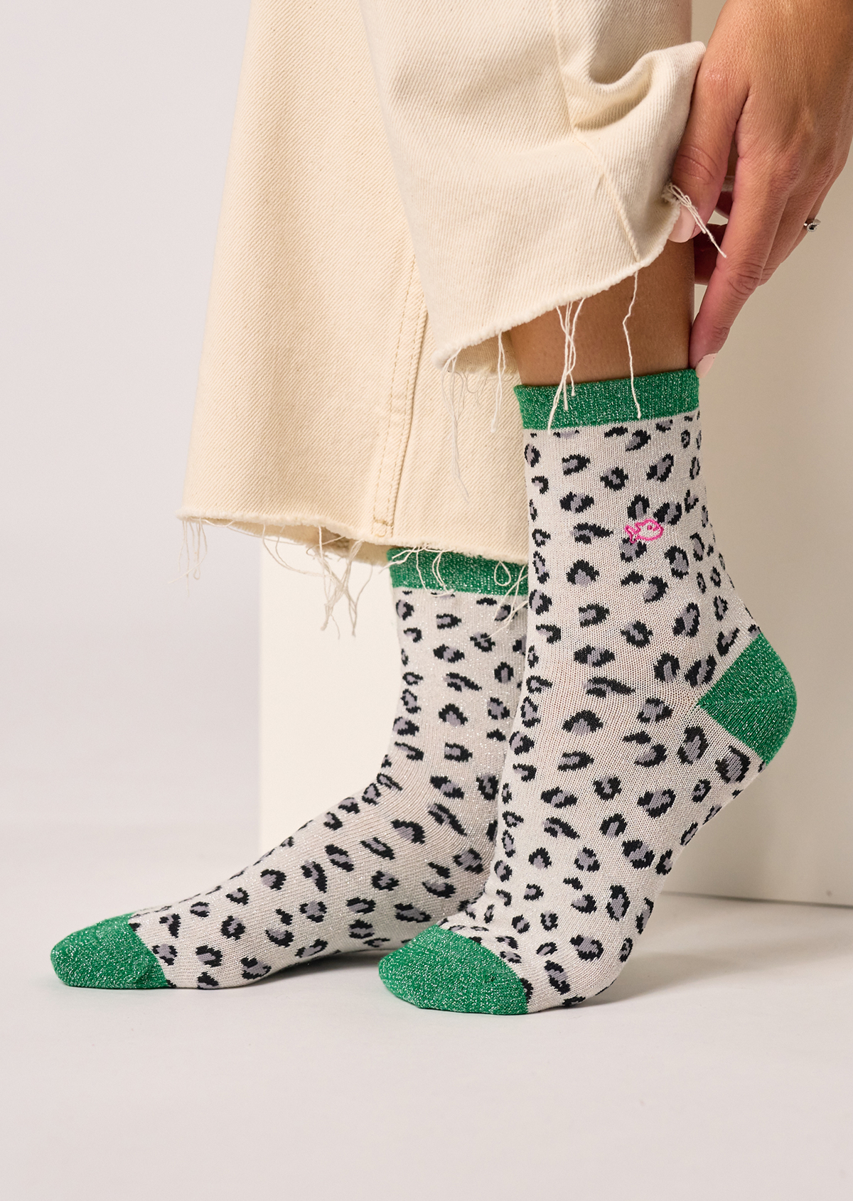 Chaussettes en coton peigné léopard BILLYBELT Blanc