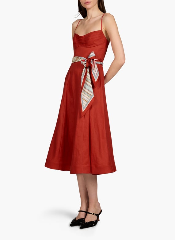 Zimmermann Red linen rebellion tuck mid-length dress - Women | Printemps Zimmermann Red linen rebellion tuck mid-length dress - Women | Printemps