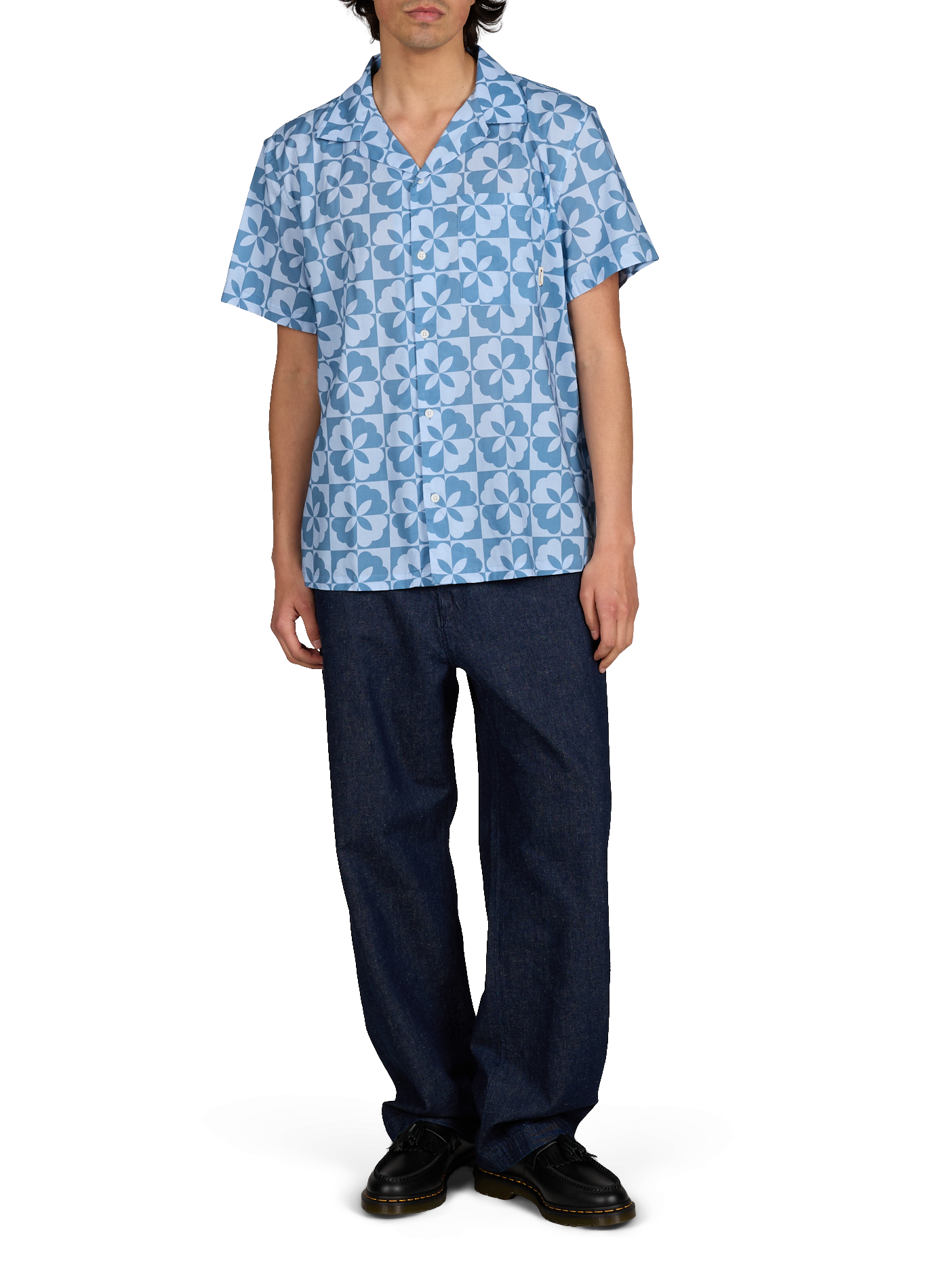 Straight shirt with short printed sleeves FAGUO Blue