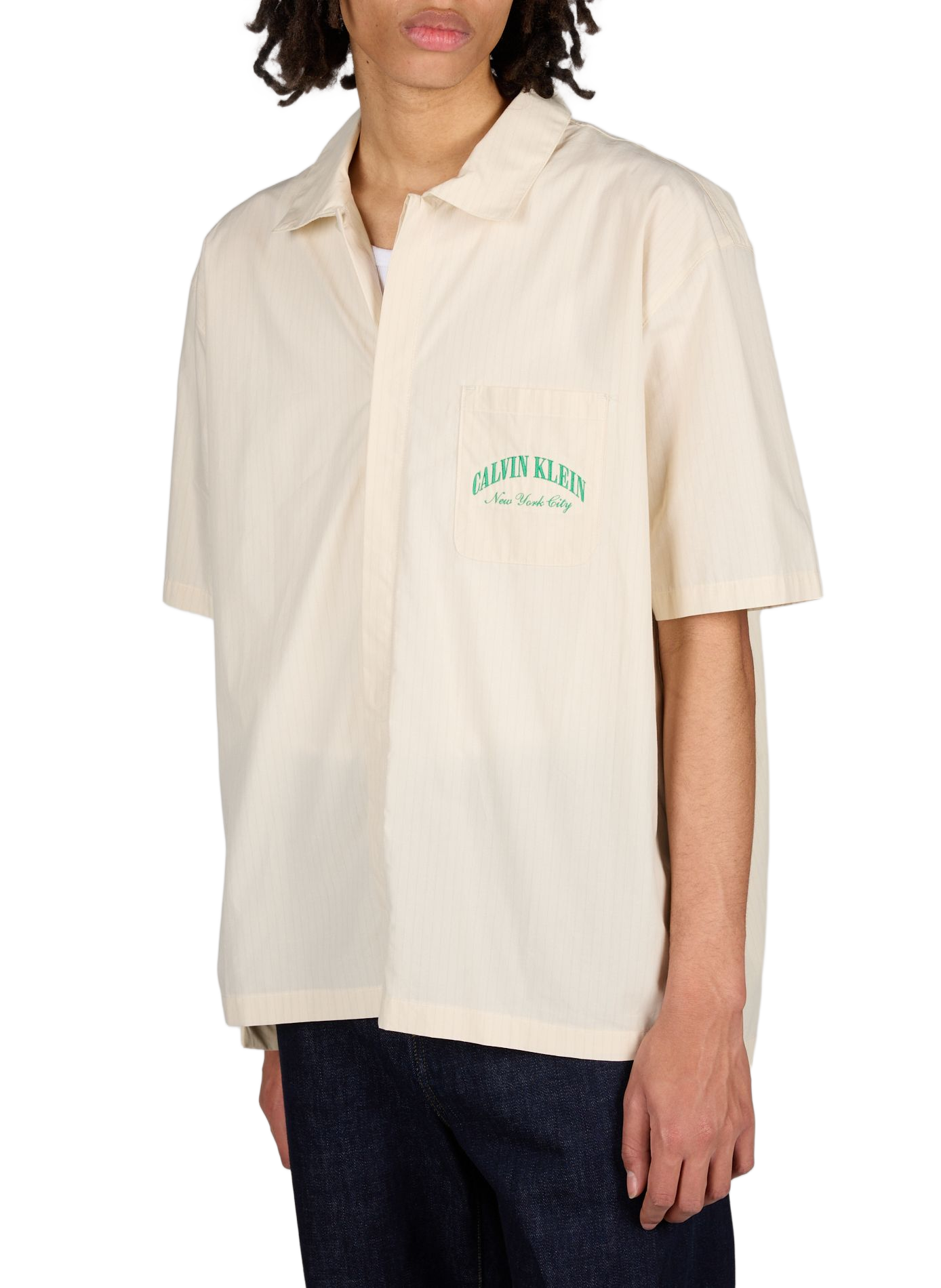 Short-sleeved striped cotton shirt CALVIN KLEIN White