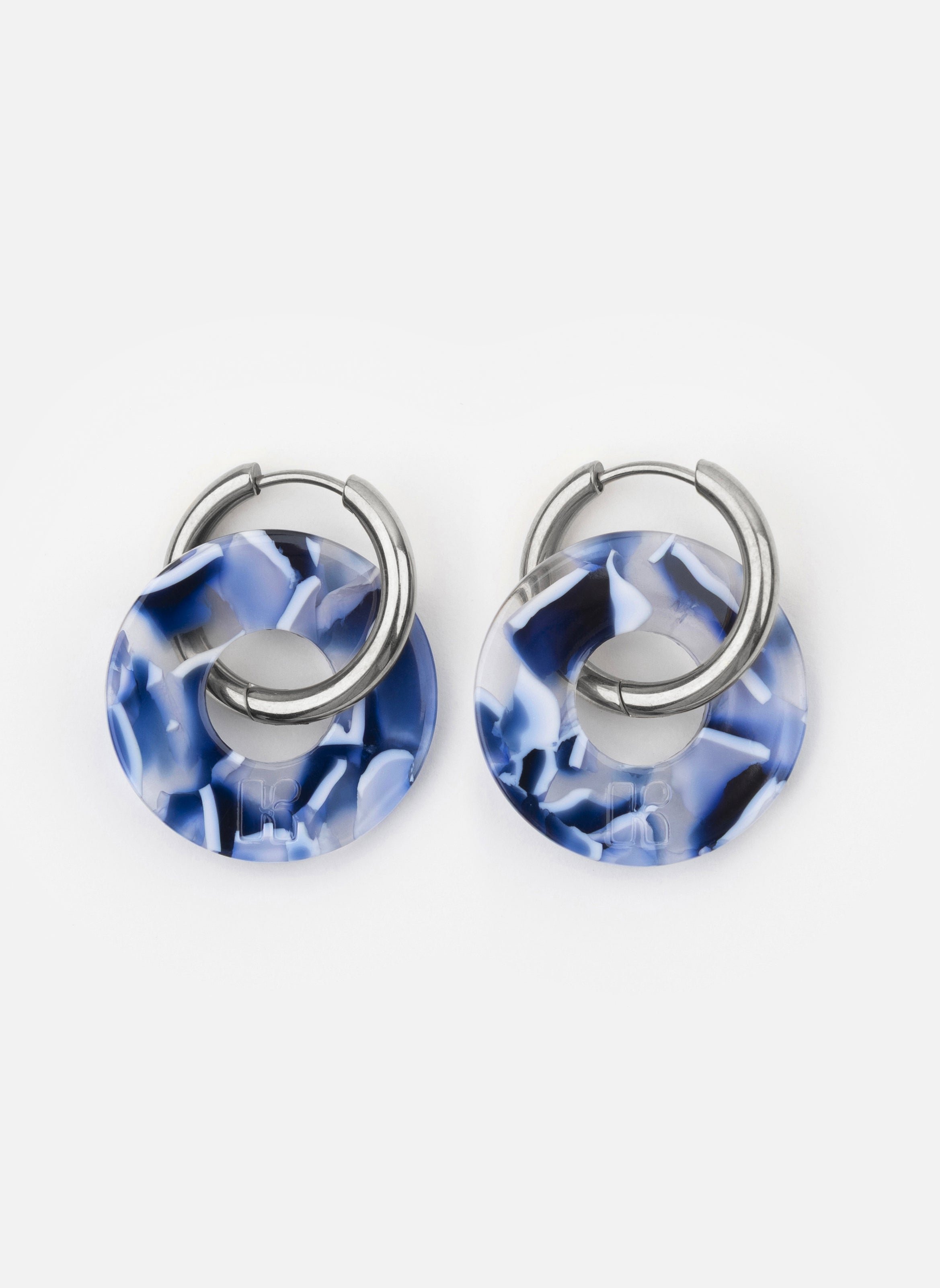 Boucles d'oreilles donuts avec anneaux en acier inoxydable argenté KURAGE GINZA Bleu