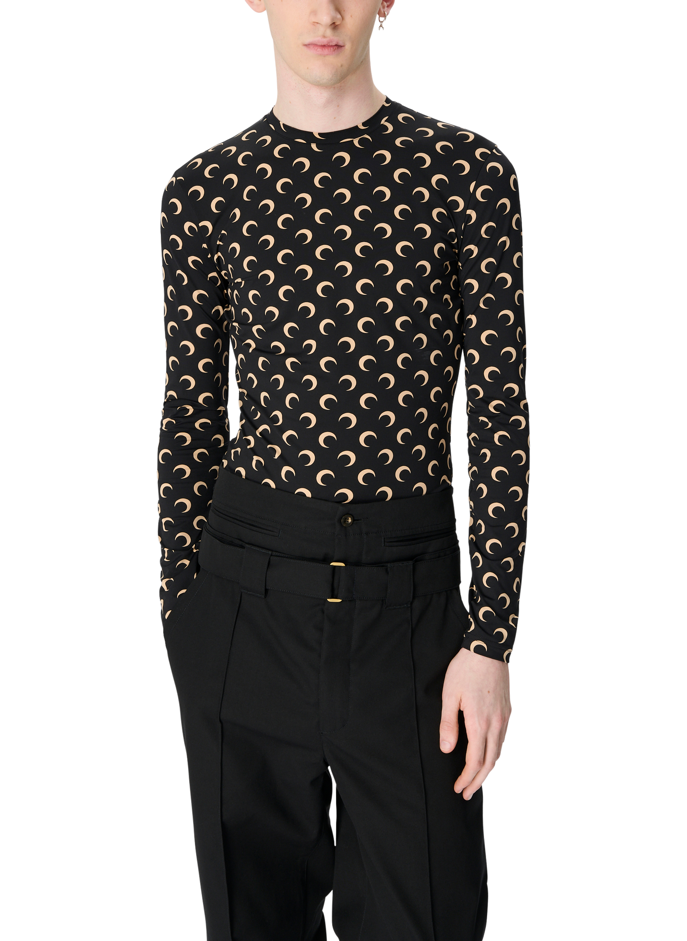 Haut à manches longues en jersey second skin regenerated all over moon MARINE SERRE Noir