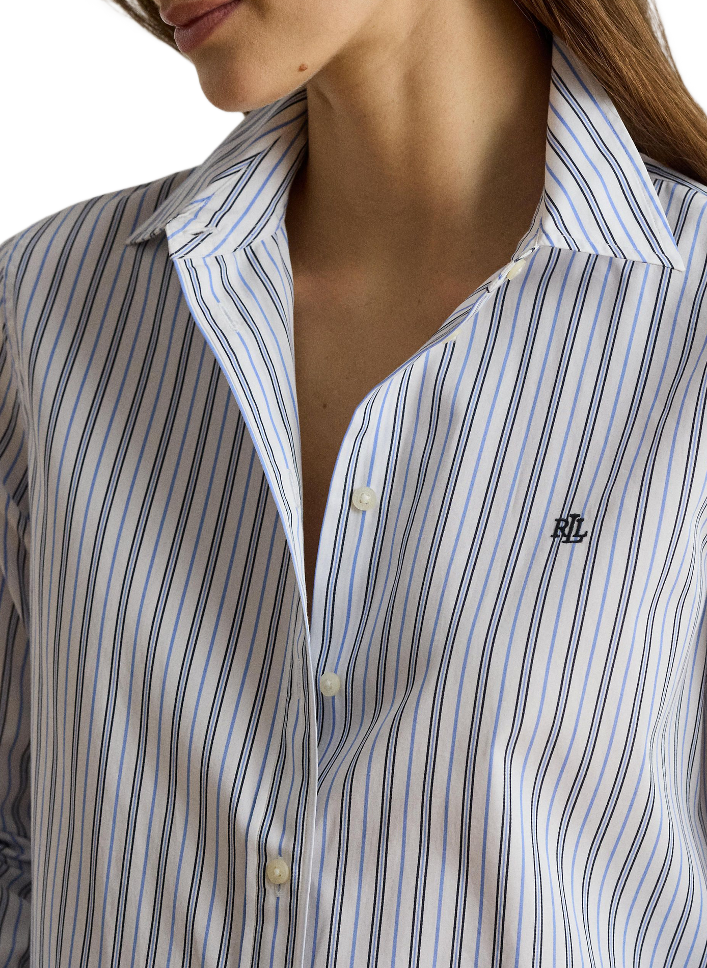 Striped shirt with embroidered logo in cotton LAUREN Blue