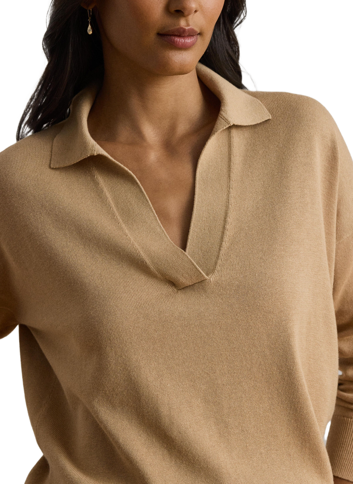 Ample collar Johnny sweater in mixed cotton LAUREN Beige