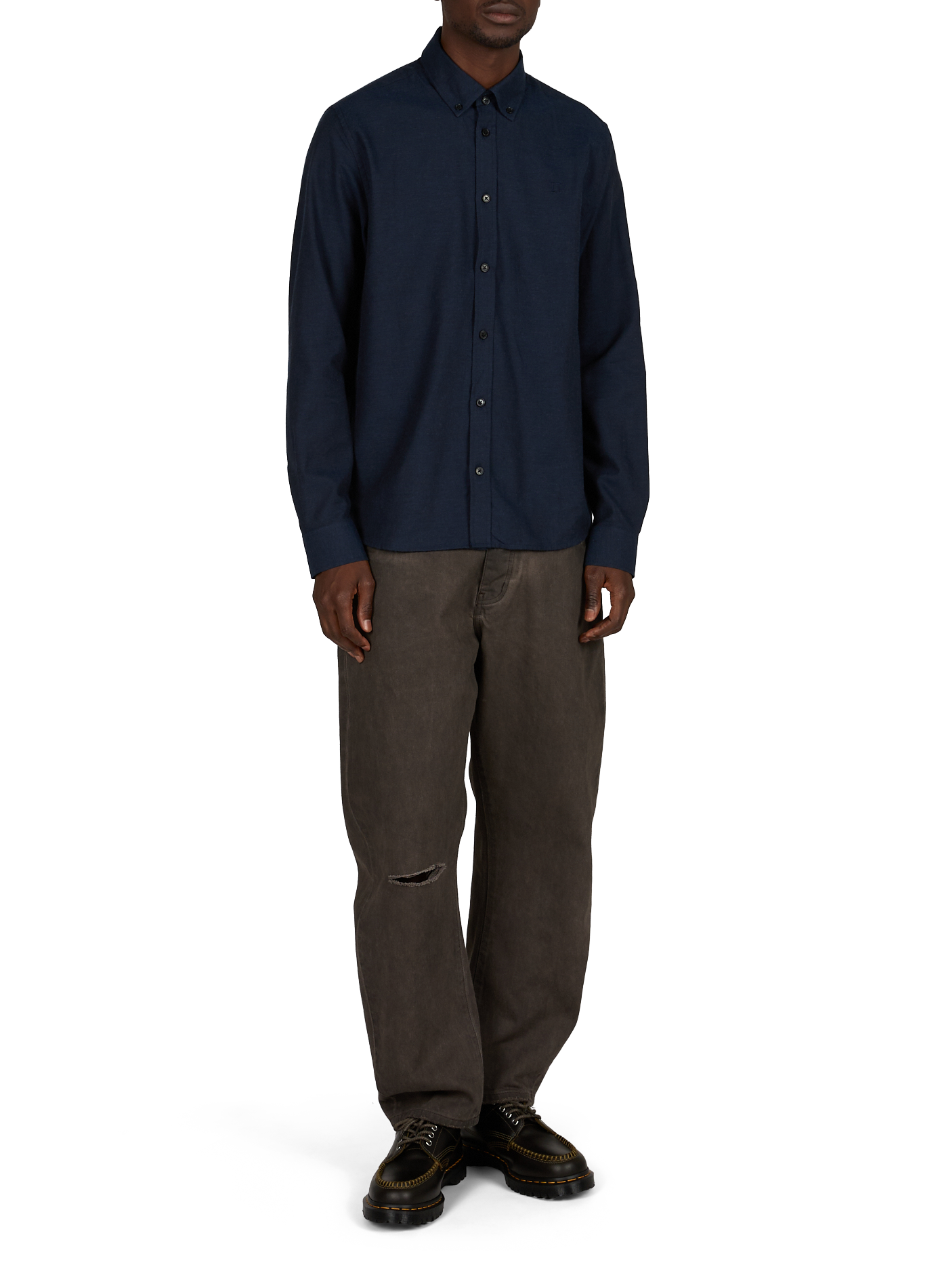 Shirt with straight American collar in plain color LES DEUX Blue