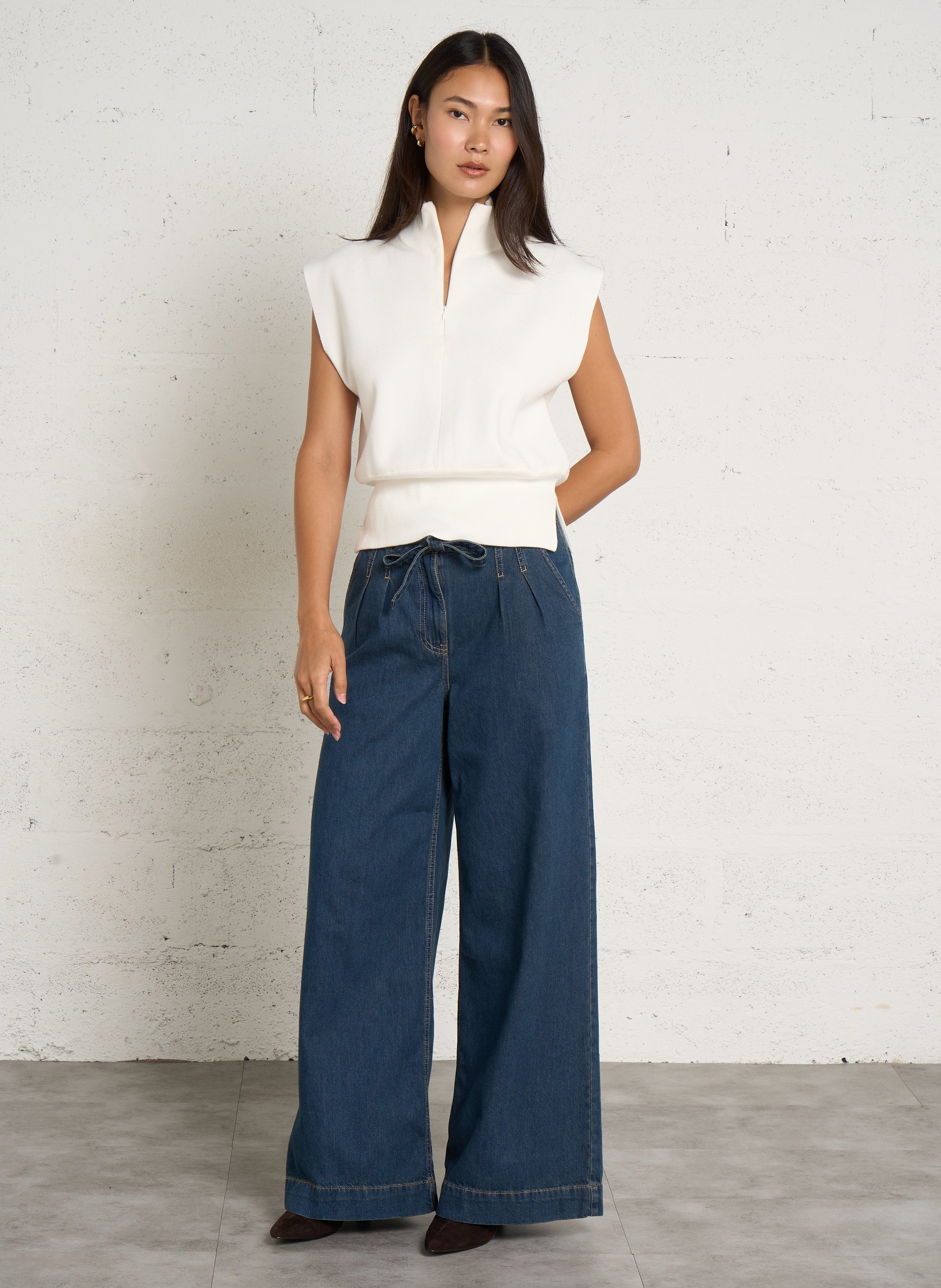 Pull droit sans manches col camionneur IKKS Blanc