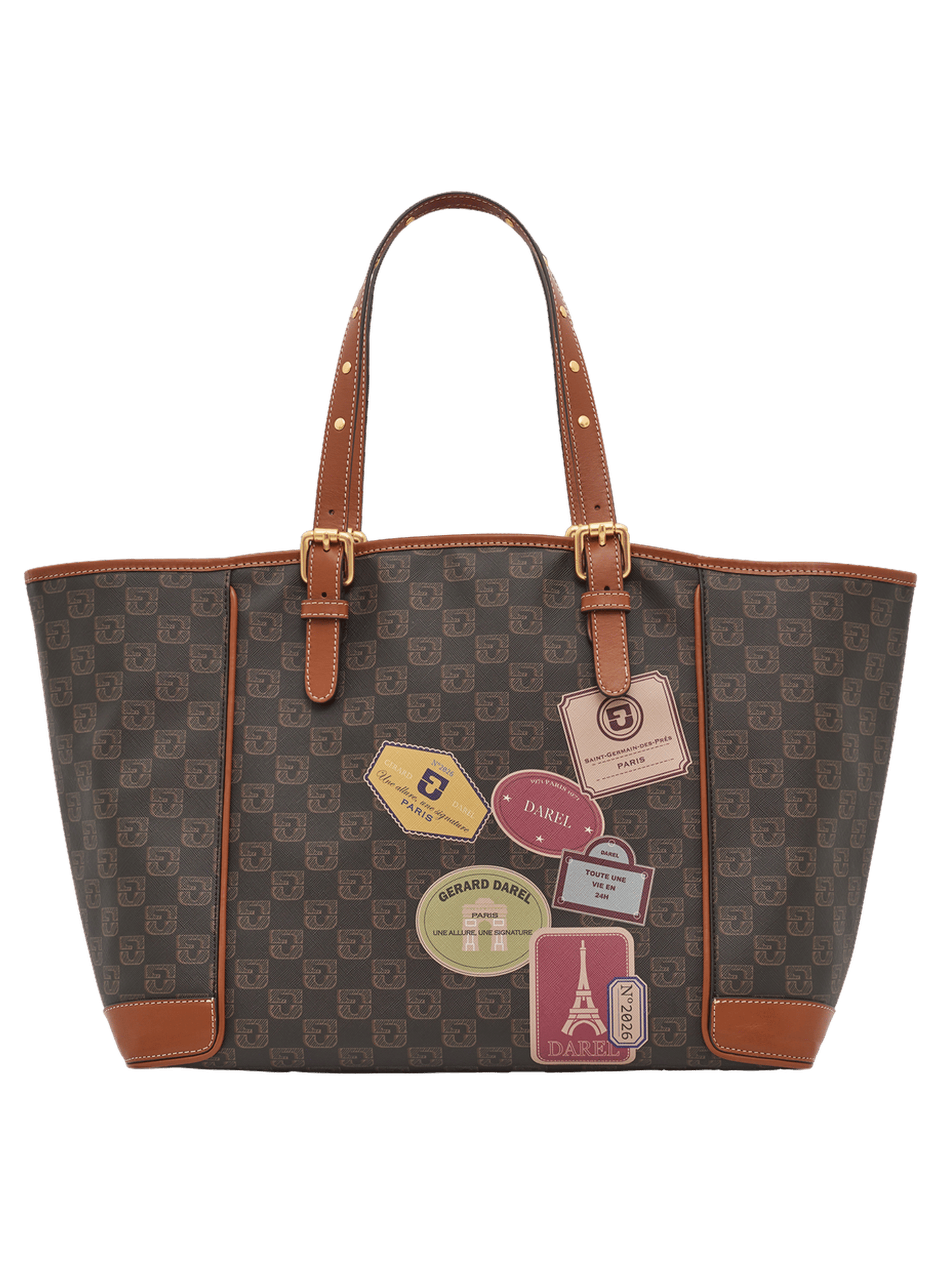 Cabas en toile enduite et cuir signé de patchs imprimés - simple bag GERARD DAREL Multicolore