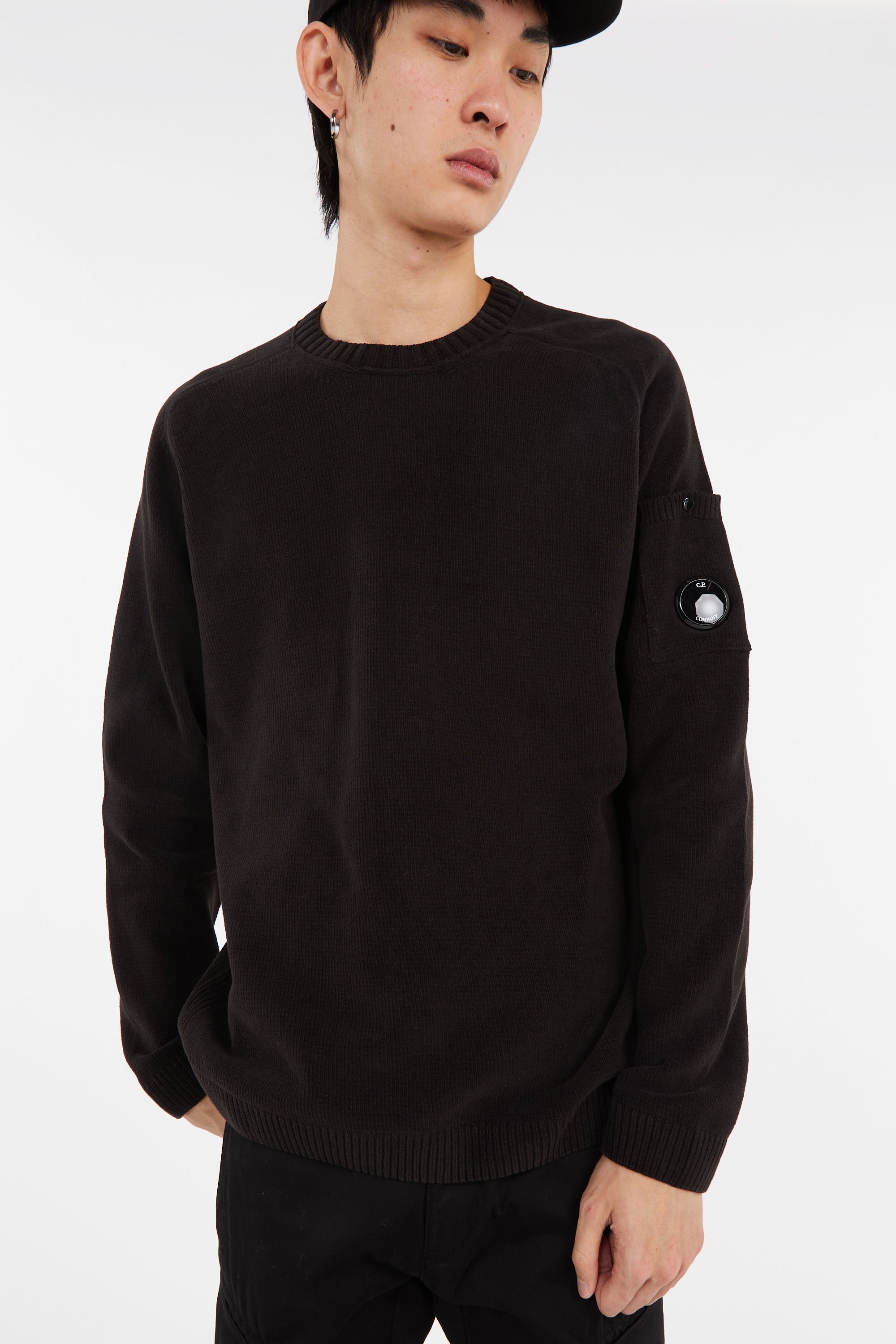 Pull cotton chenille crewneck lens sweater CP COMPANY Noir
