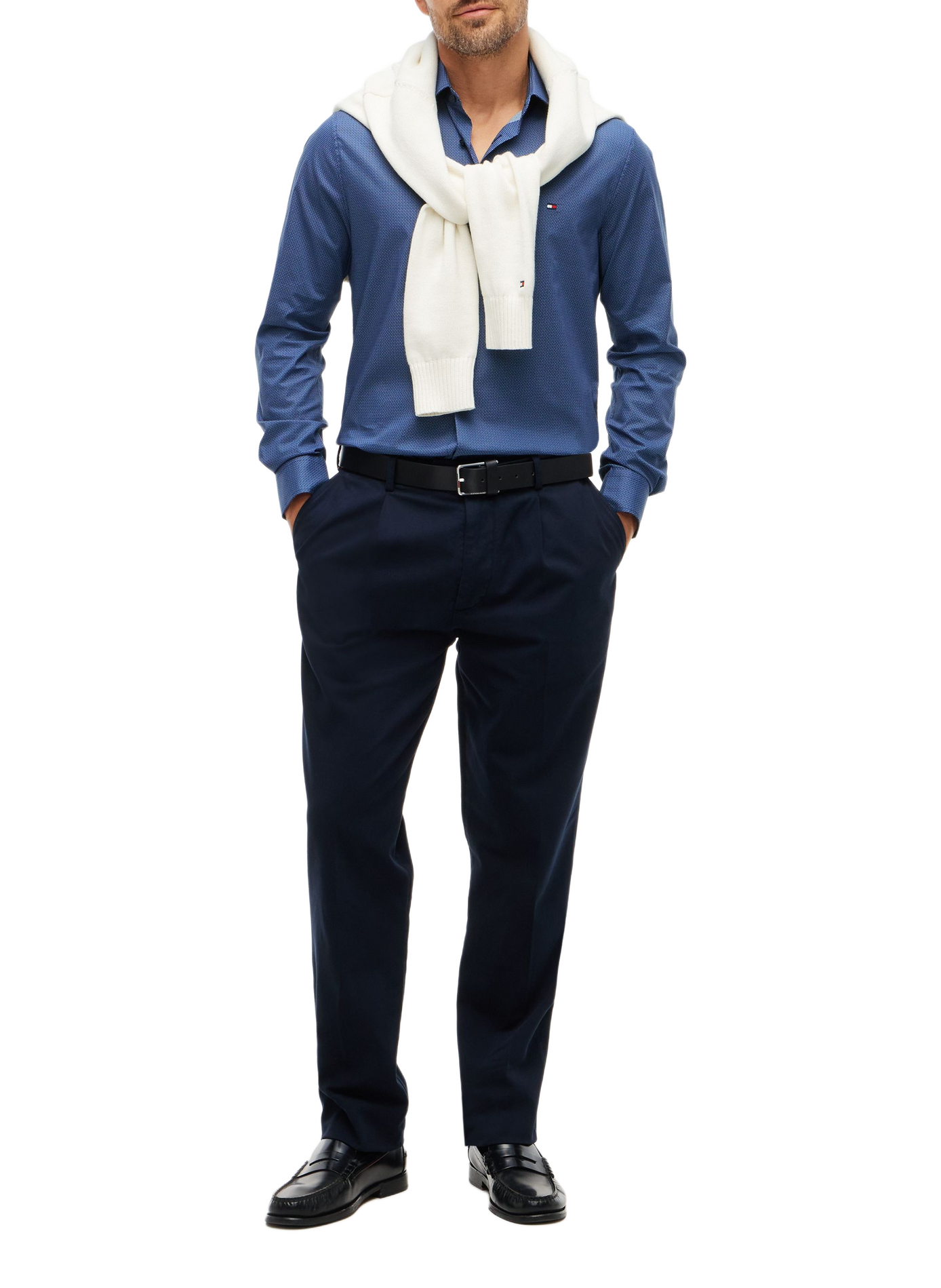 Recht overhemd met motief van katoen | Blauw TOMMY HILFIGER Heren