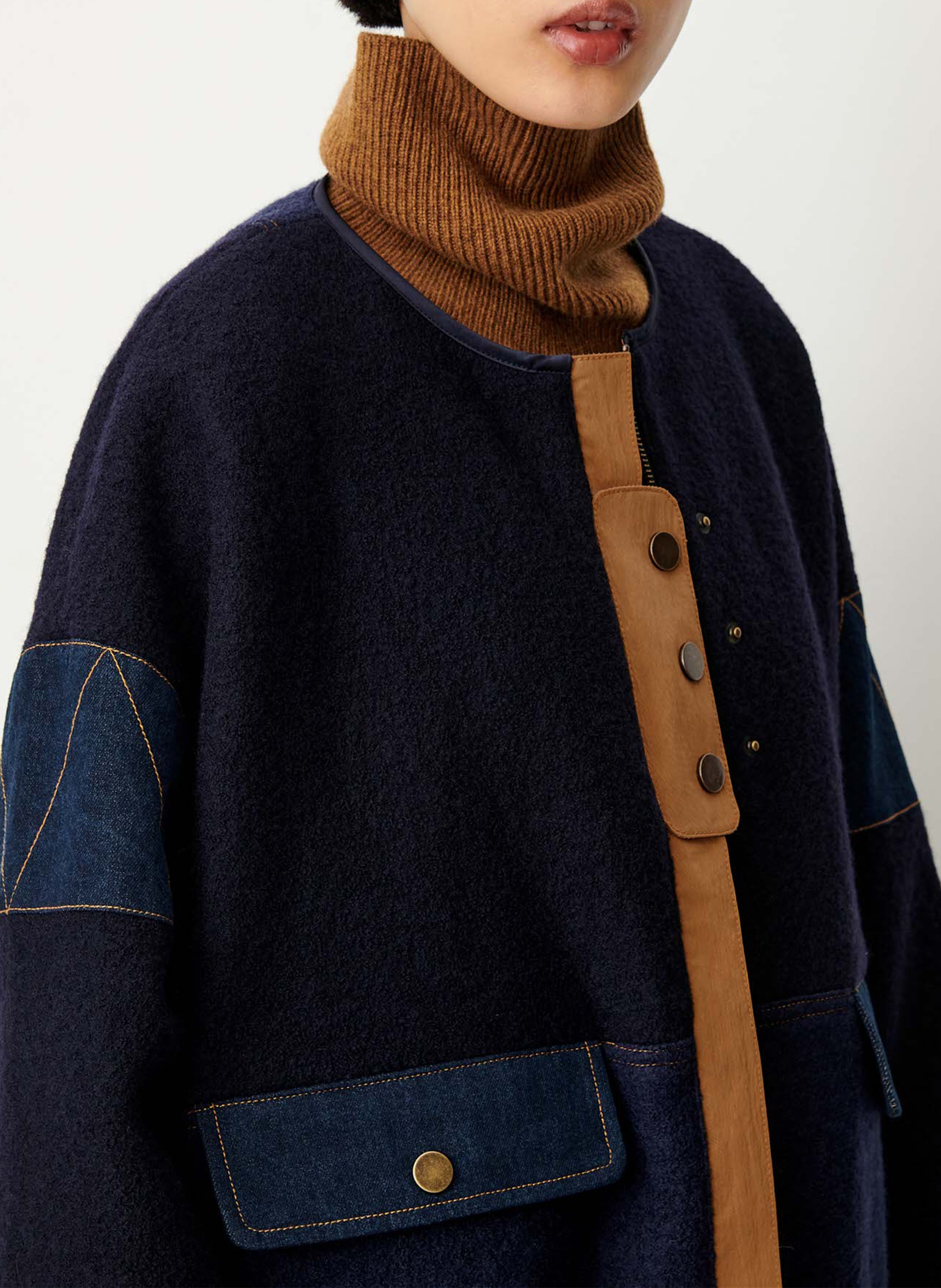Veste ronde à détails denim en laine cold night SESSUN Bleu