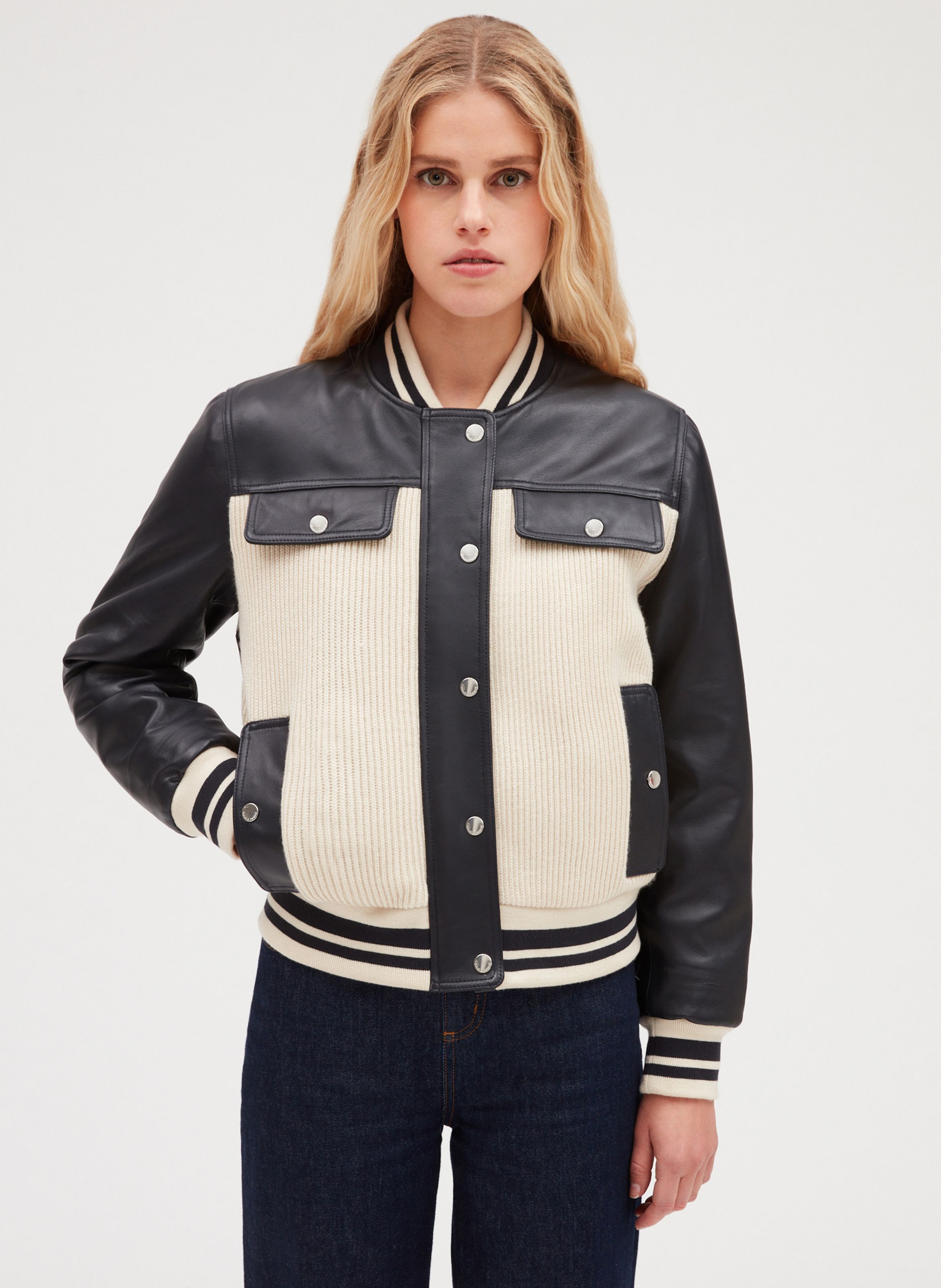 BLOUSON BICOLORE EN CUIR D AGNEAU CLAUDIE PIERLOT pour FEMME