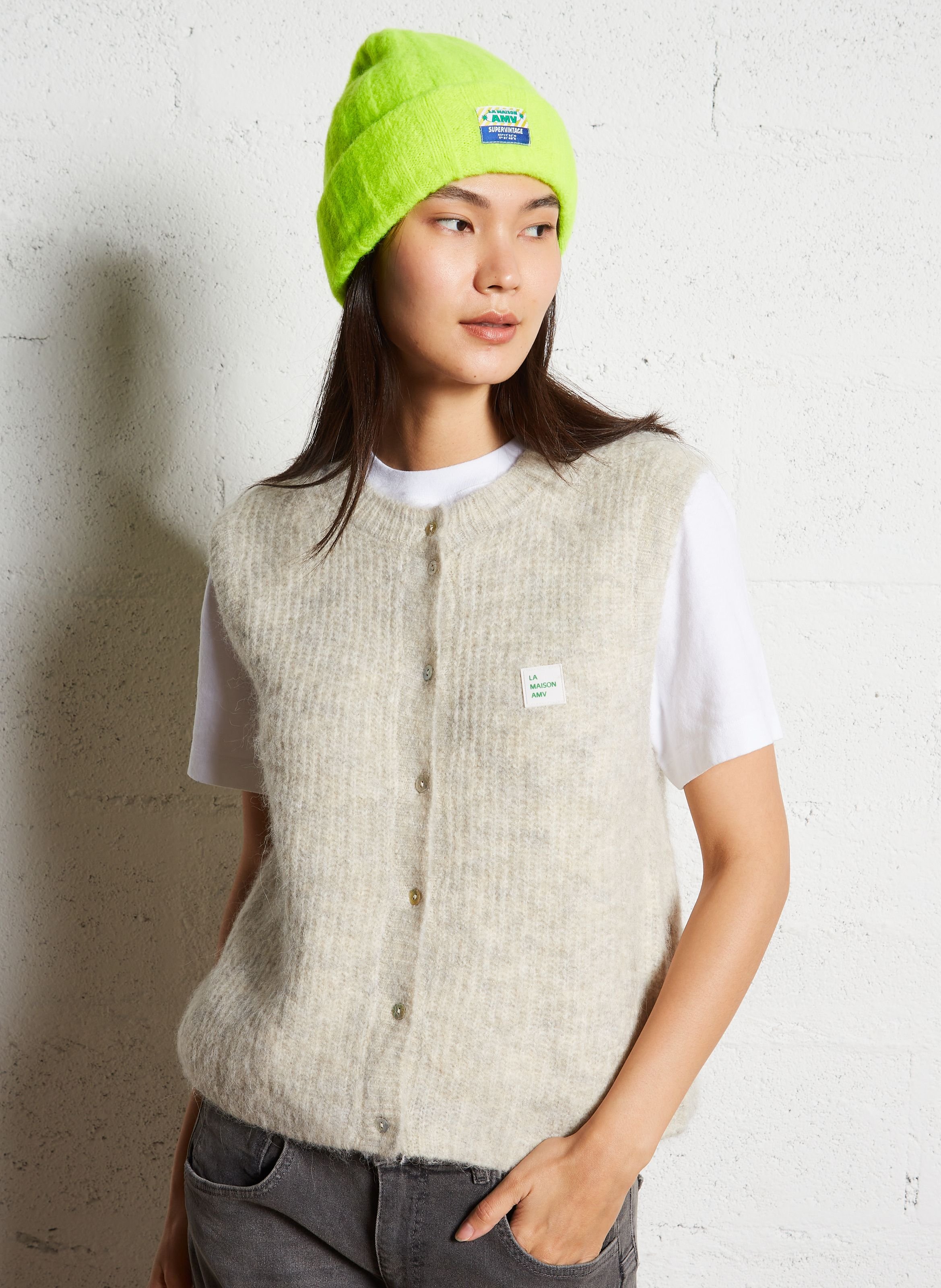 Gilet sans manches en maille duveteuse east AMERICAN VINTAGE Beige