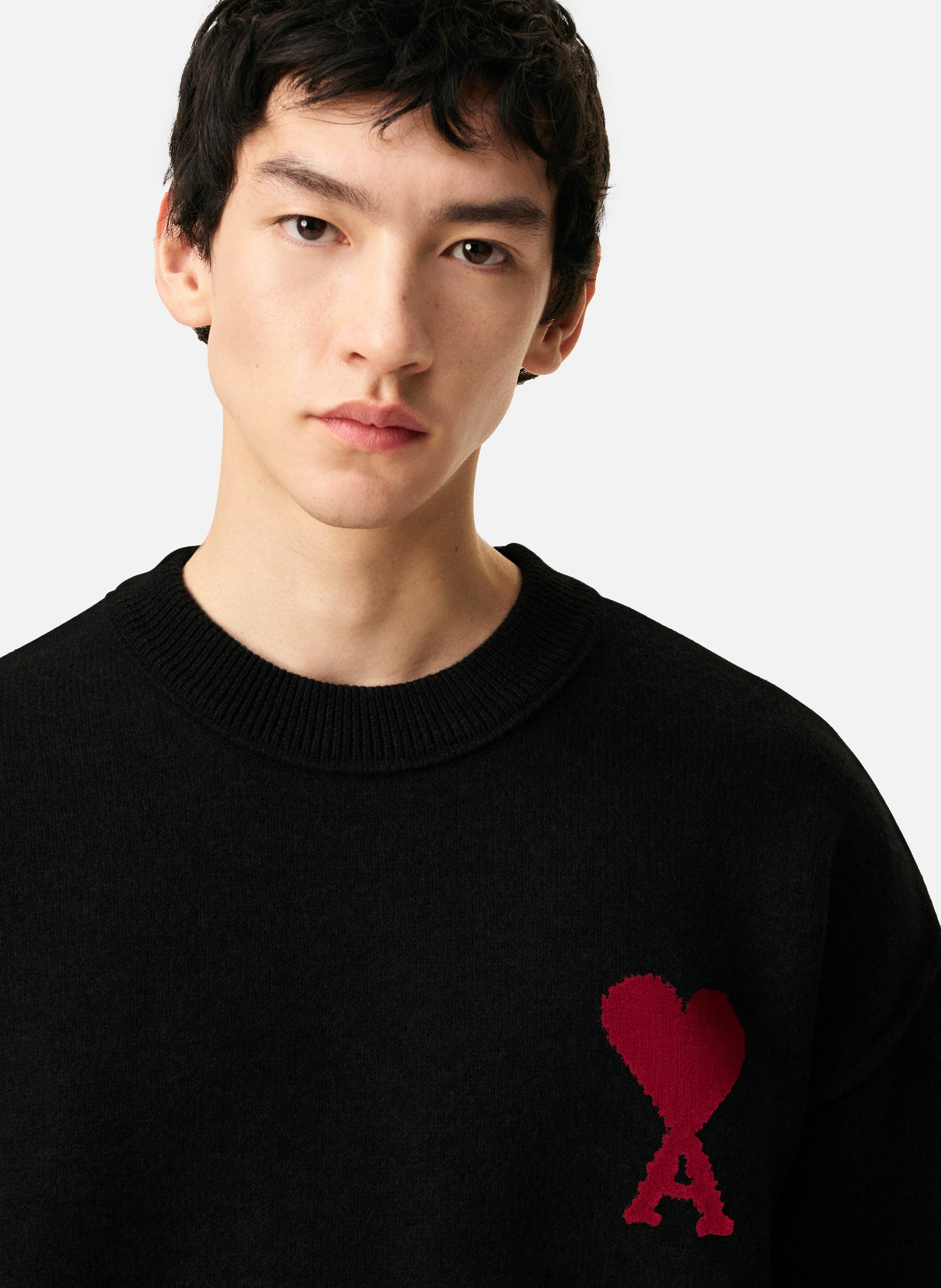 Pull col rond ami de coeur en laine unisexe AMI PARIS Noir