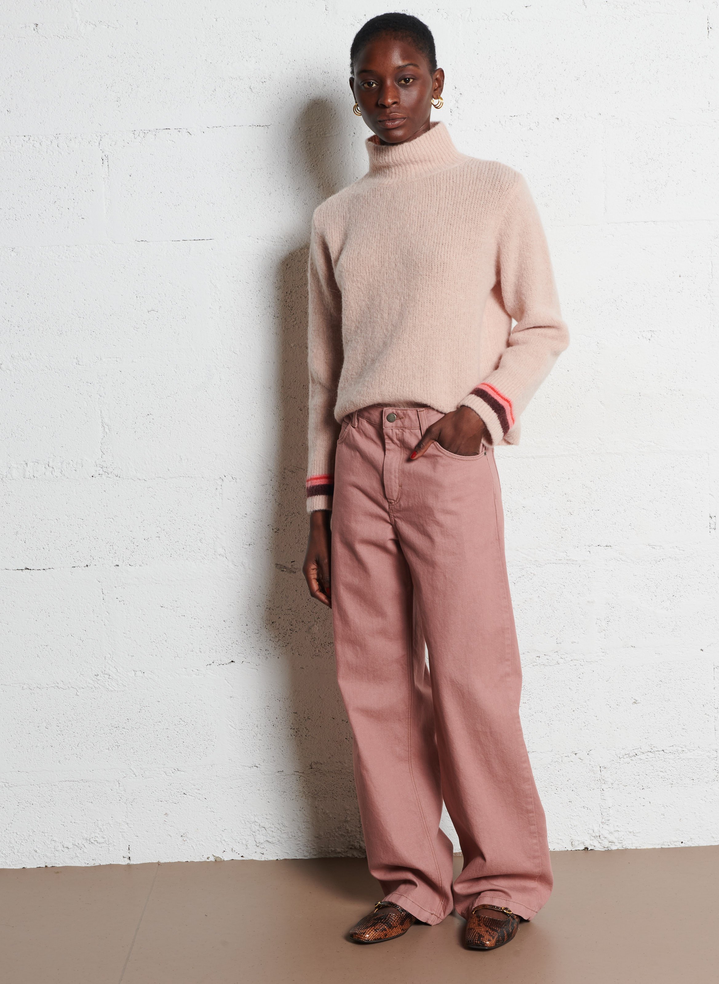 Jean droit uni en coton bio calvin SOEUR Rose