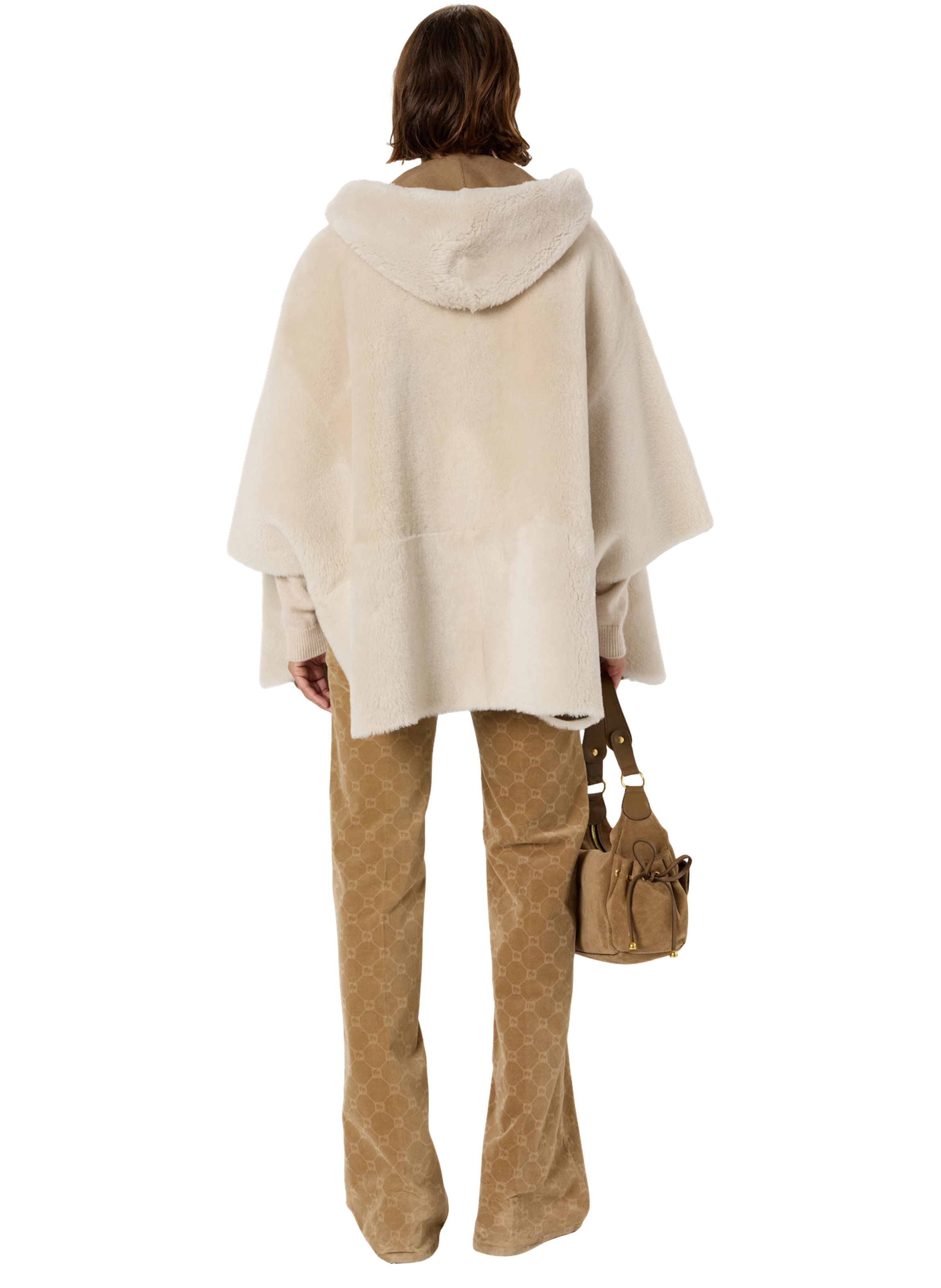 Cape en peau lainée à capuche - marion GERARD DAREL Beige