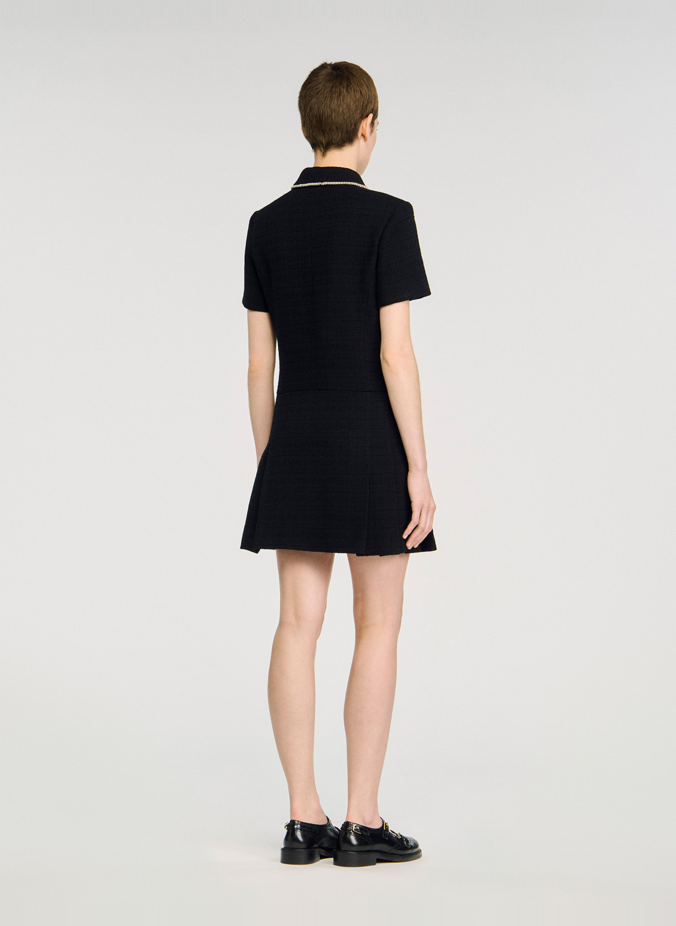 Robe courte col classique en coton mélangé SANDRO Noir