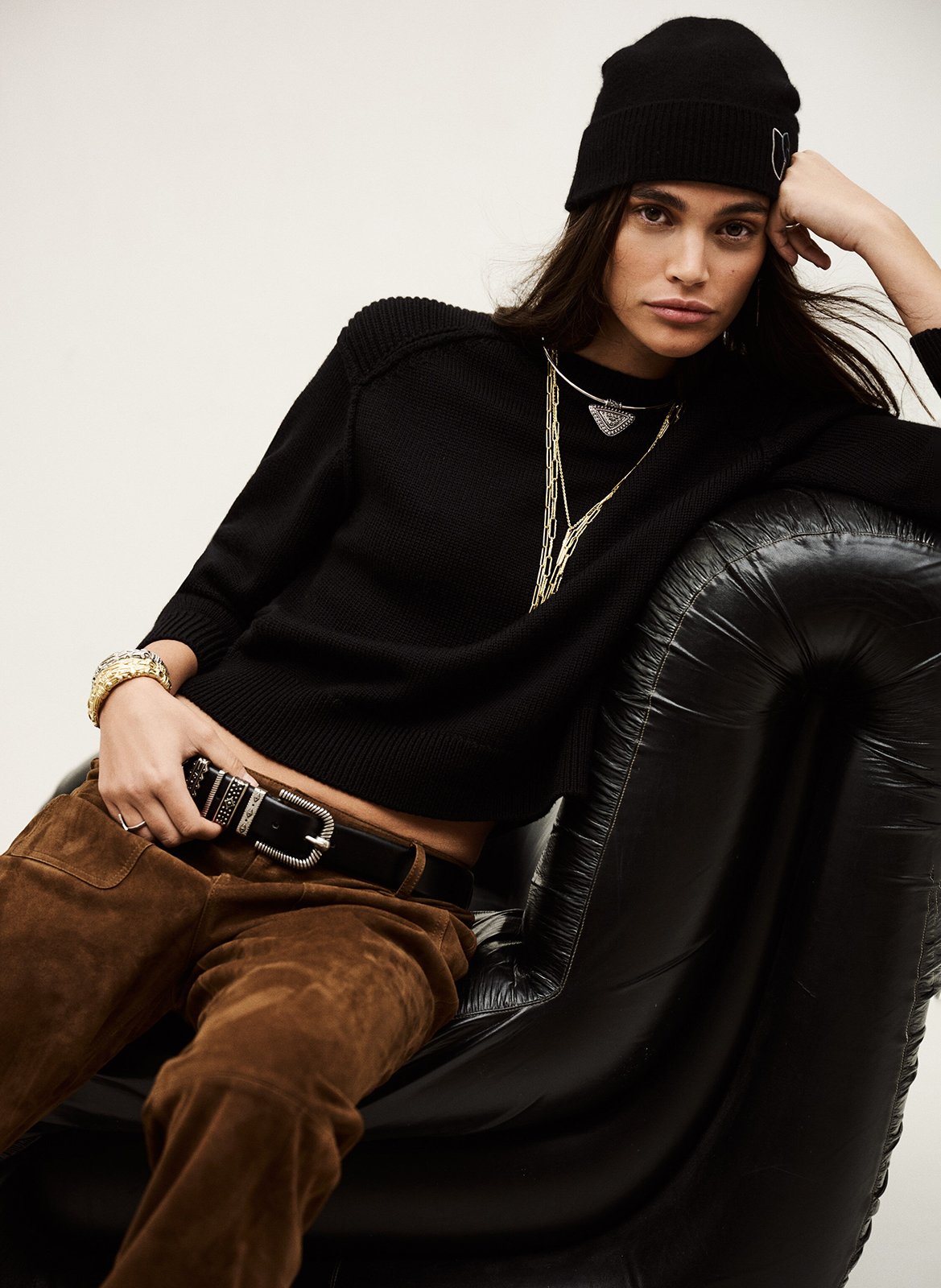 Pull droit col rond en laine liara BA&SH Noir