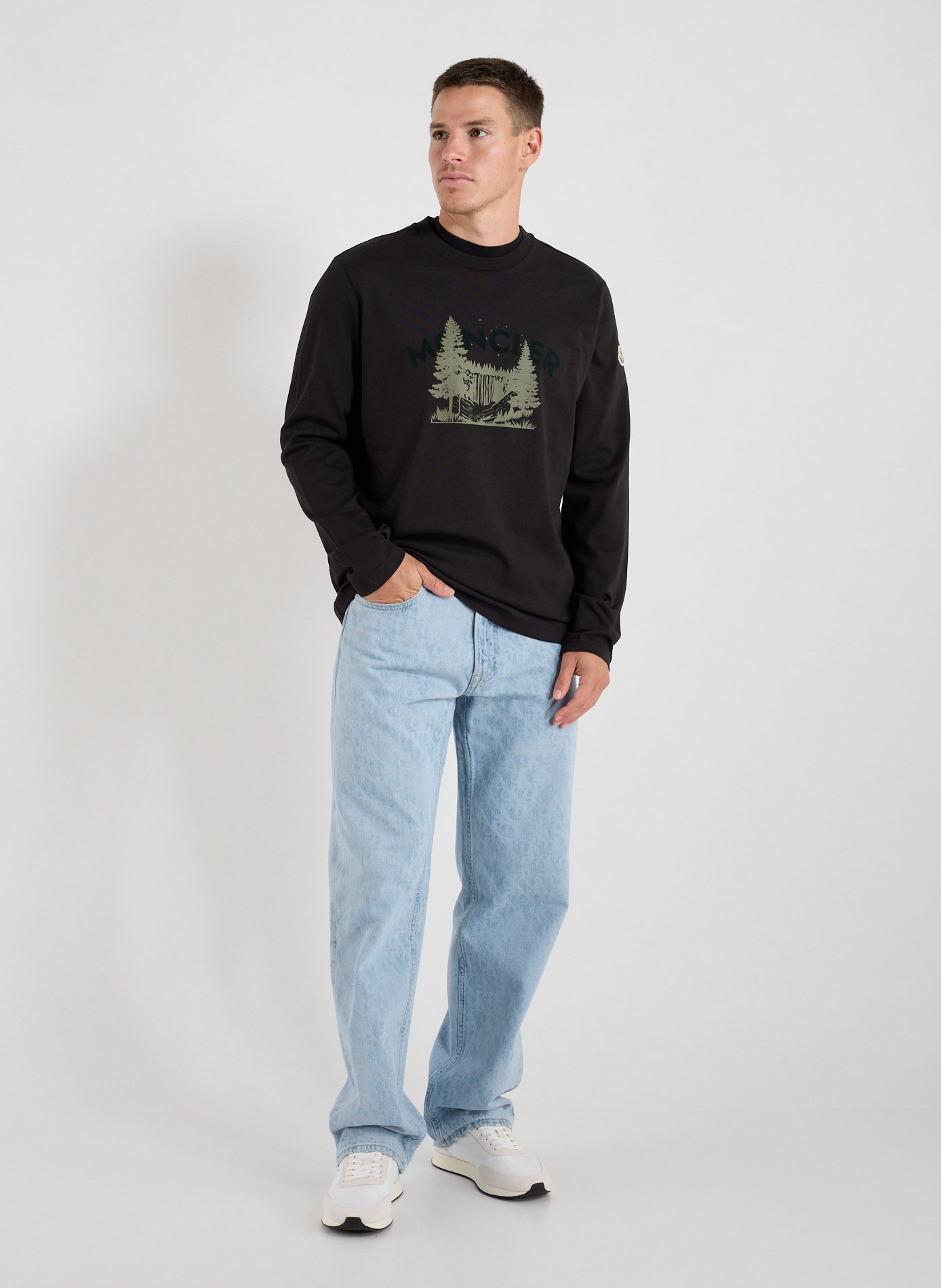 Round neck long-sleeved cotton T-shirt MONCLER Grey