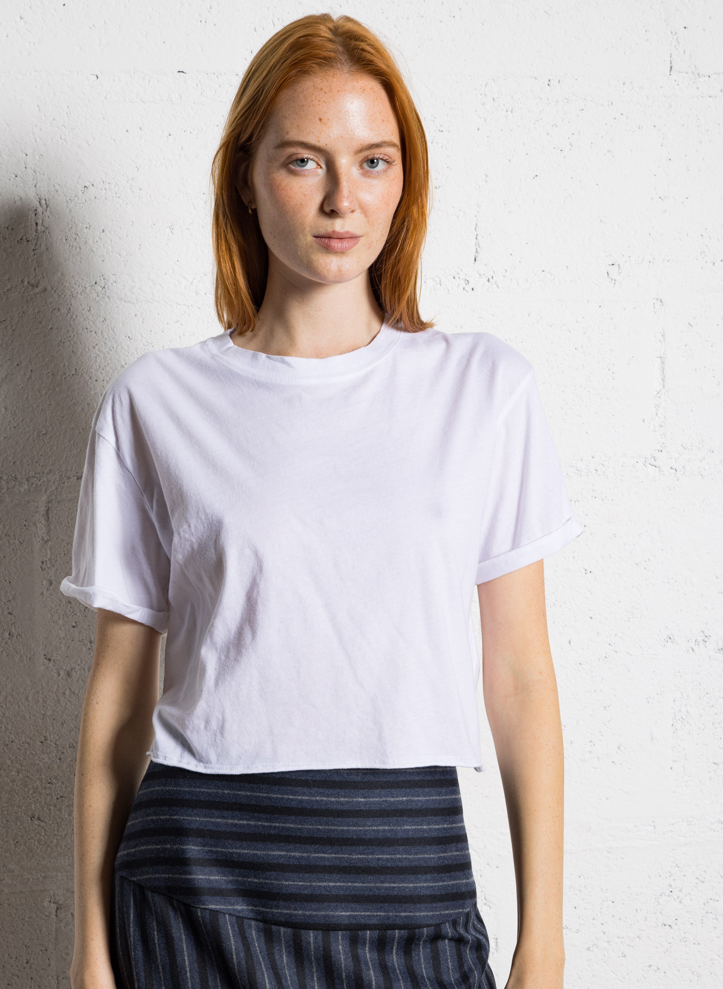 Tee-shirt court droit col rond en coton Apoly AMERICAN VINTAGE Blanc