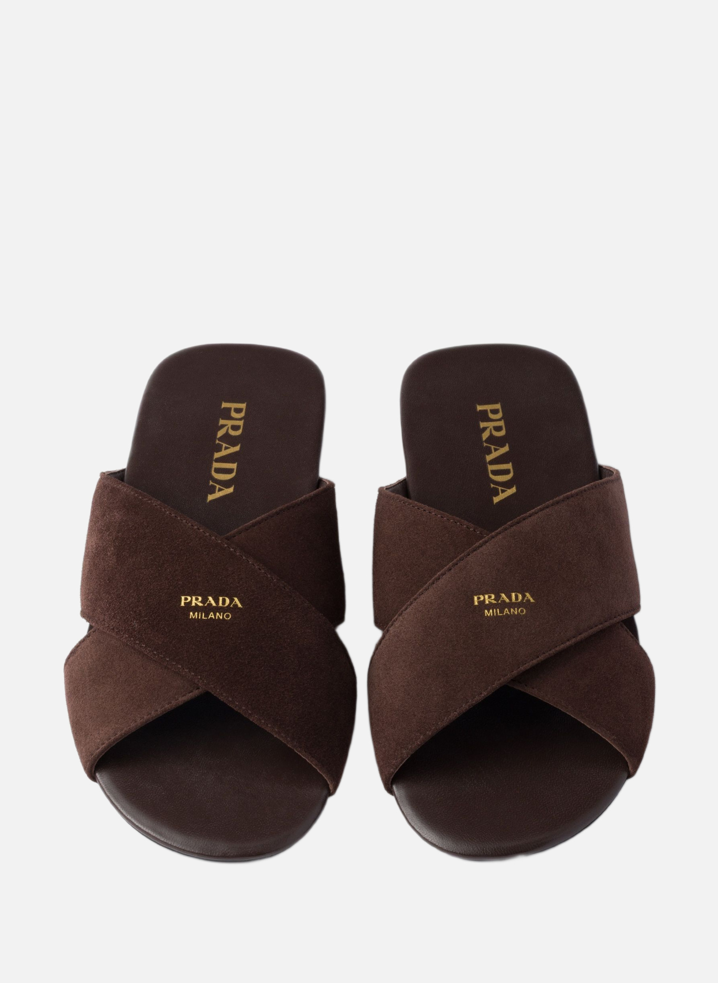 Mules en veau velours PRADA Marron