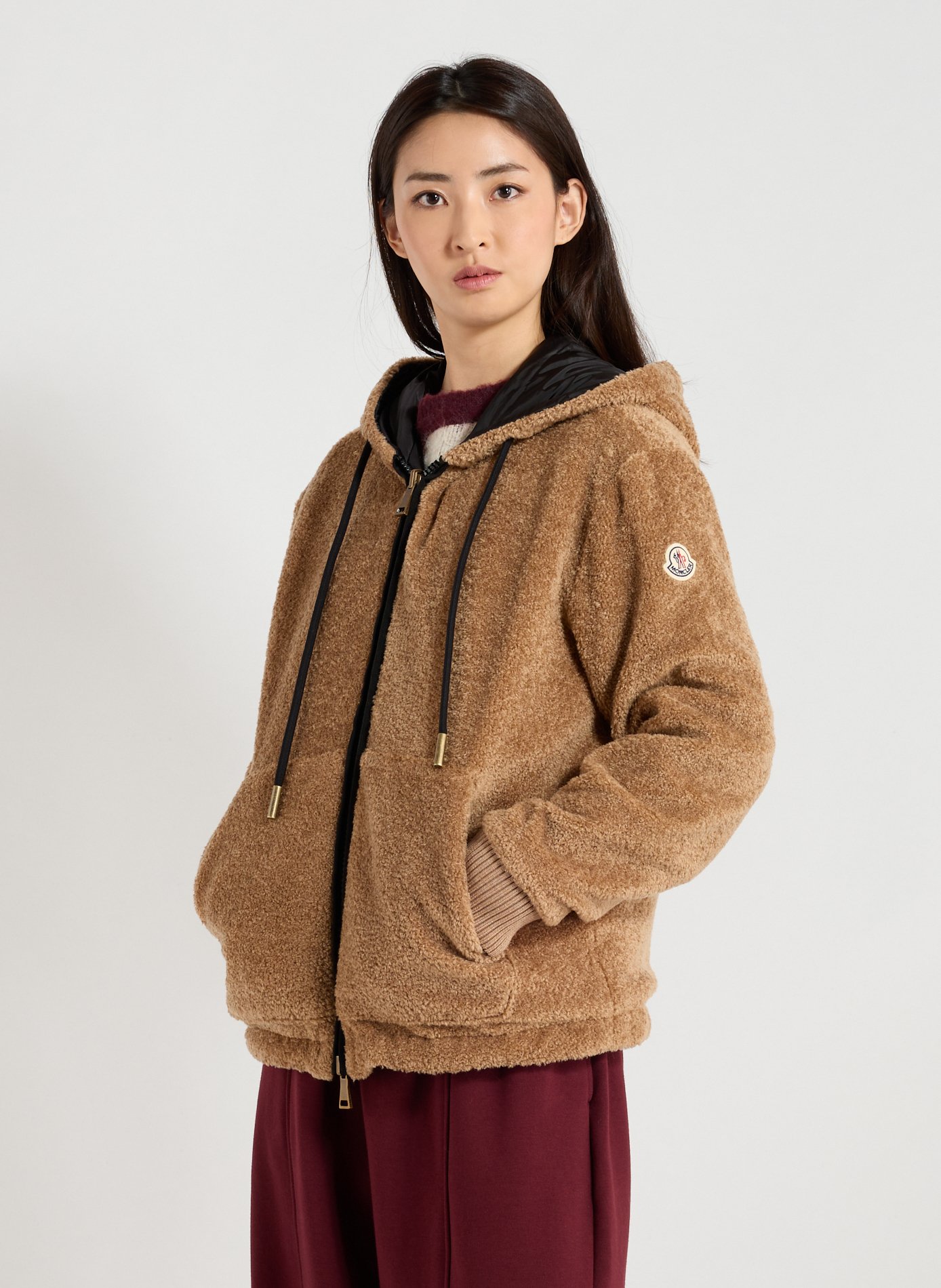 Shearling hooded jacket MONCLER Beige