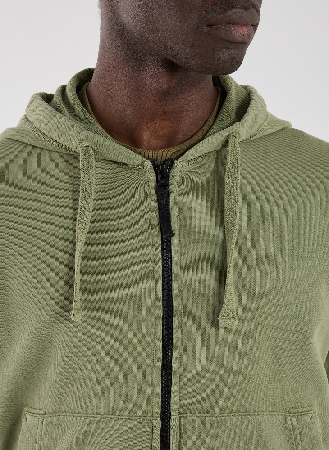 Sweat zippé à capuche en coton STONE ISLAND Vert