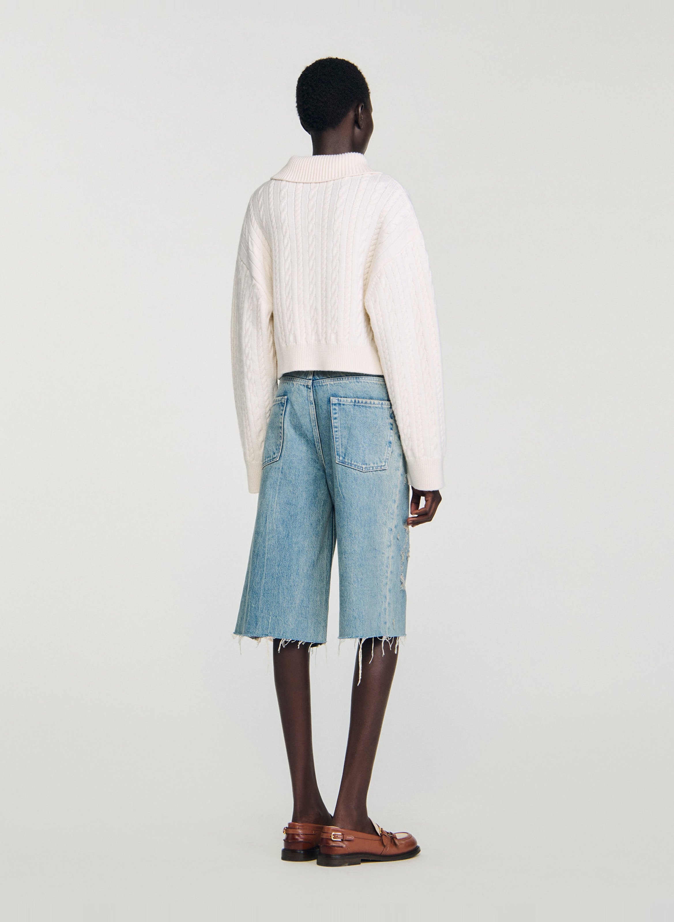 Pull col à revers en maille tressée SANDRO Beige