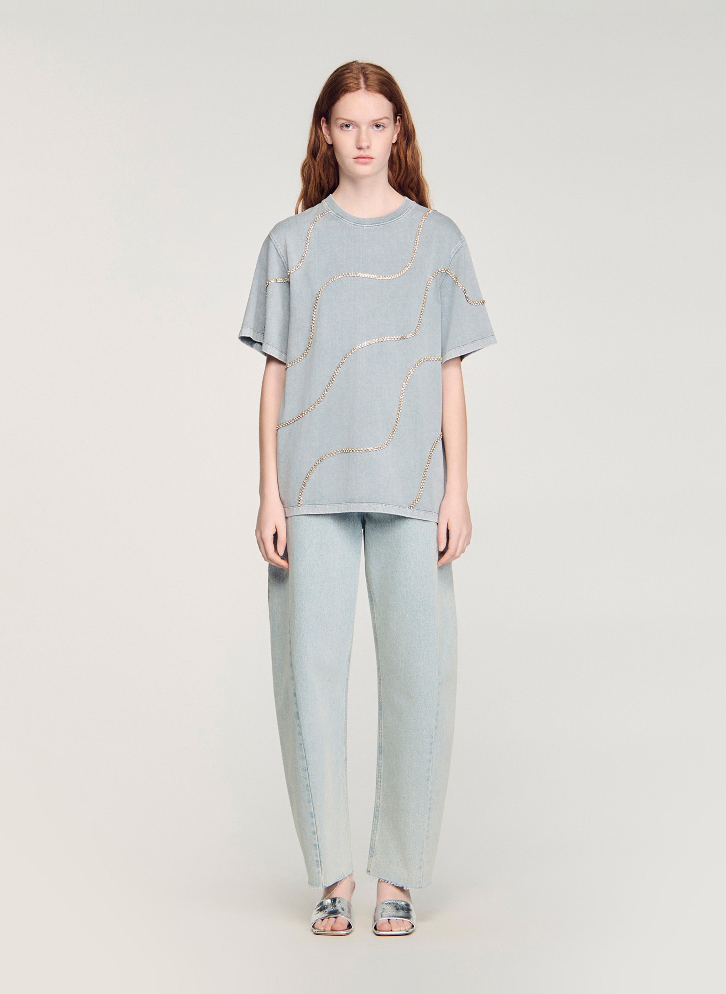 Tee-shirt oversize col rond en coton SANDRO Gris