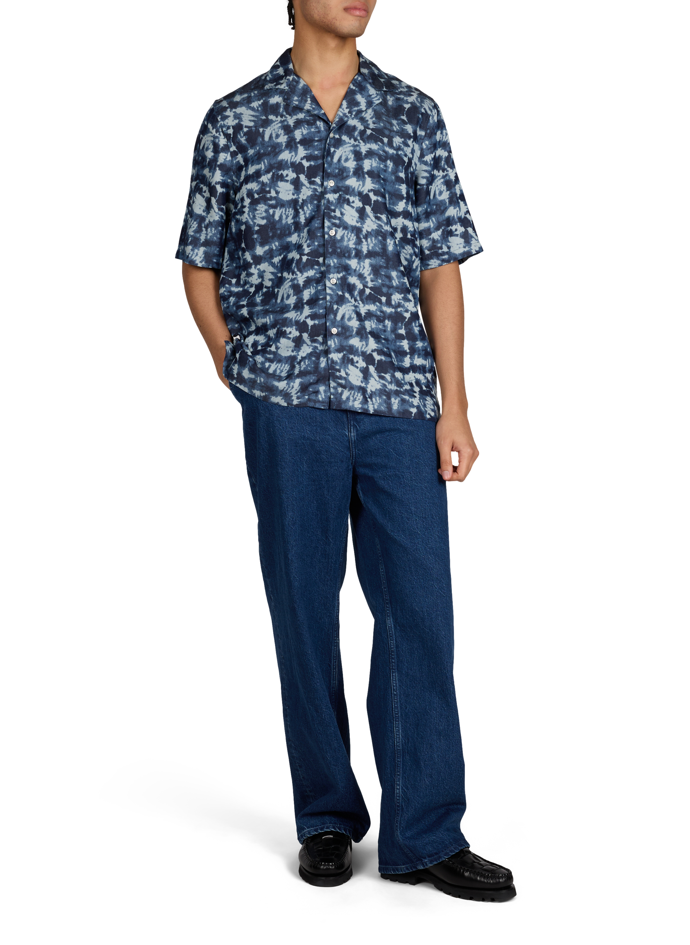 Printed straight shirt with short sleeves OFFICINE GENERALE Blue