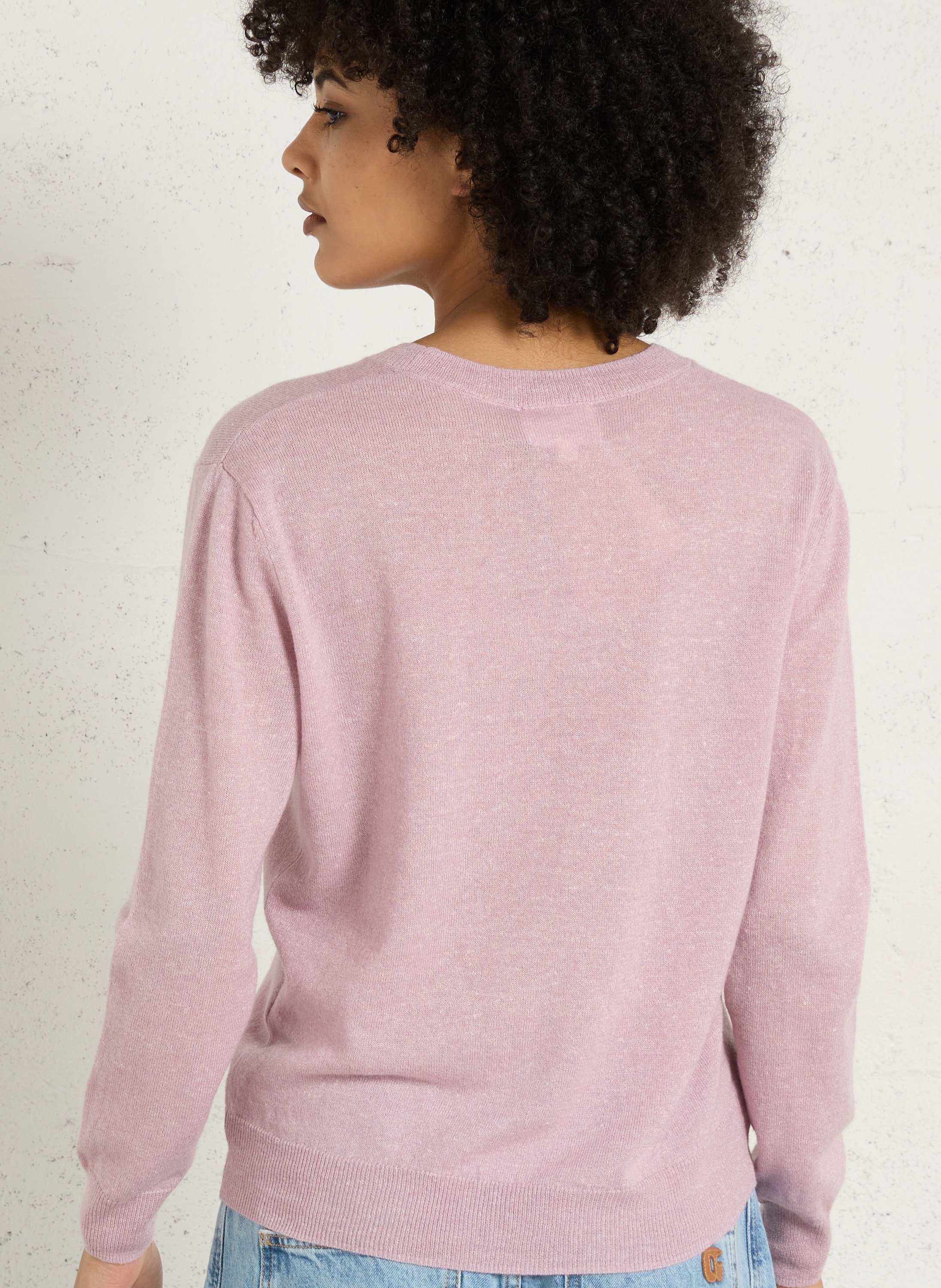 Pull droit uni en cachemire et lin prince MAISON 123 Violet