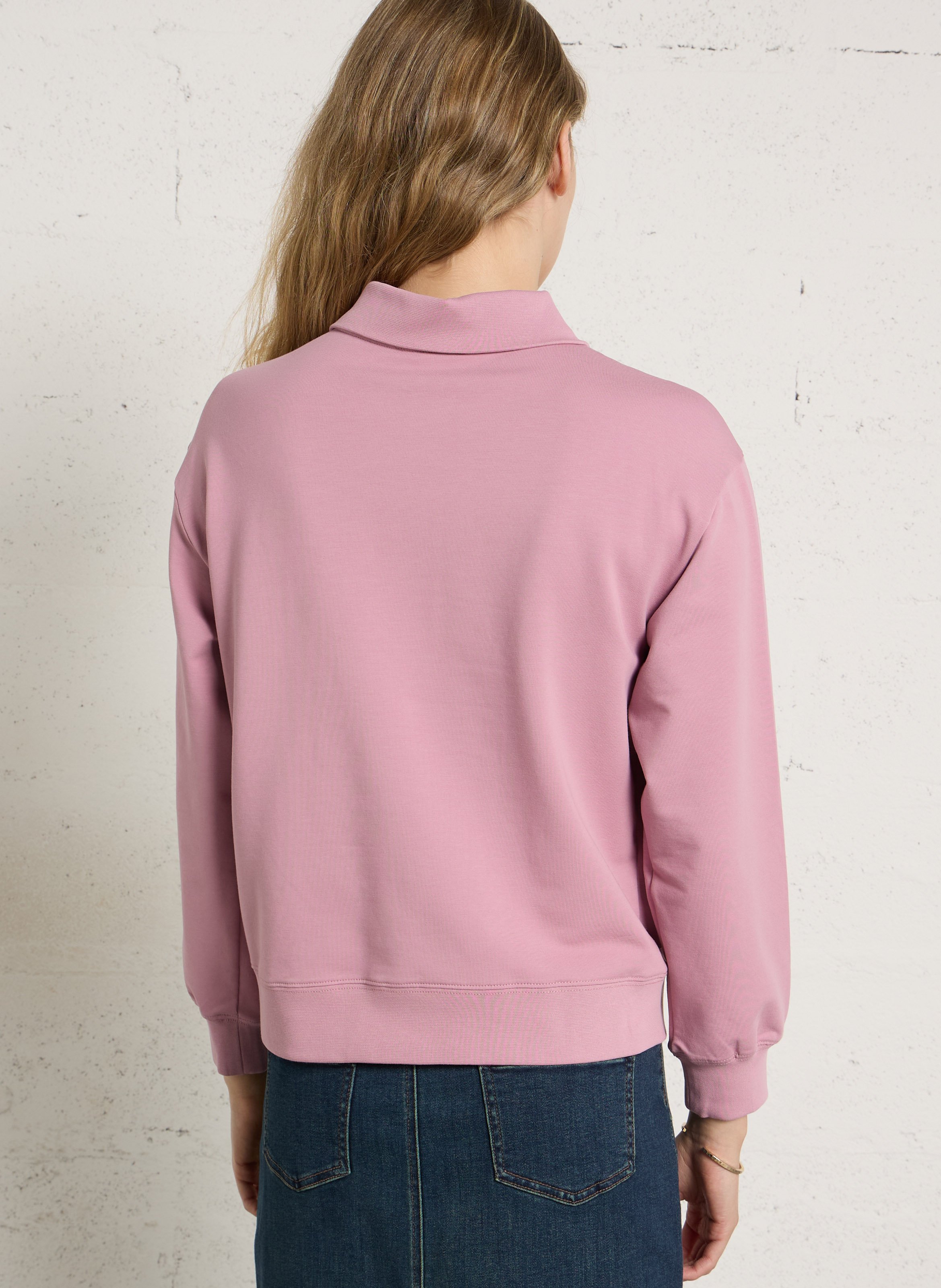 Sweat col polo en coton mélangé limon MAISON 123 Rose