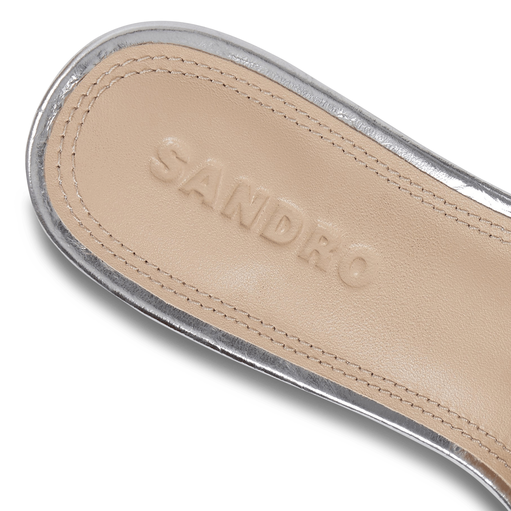 Mules brillantes carrées en cuir SANDRO Argent