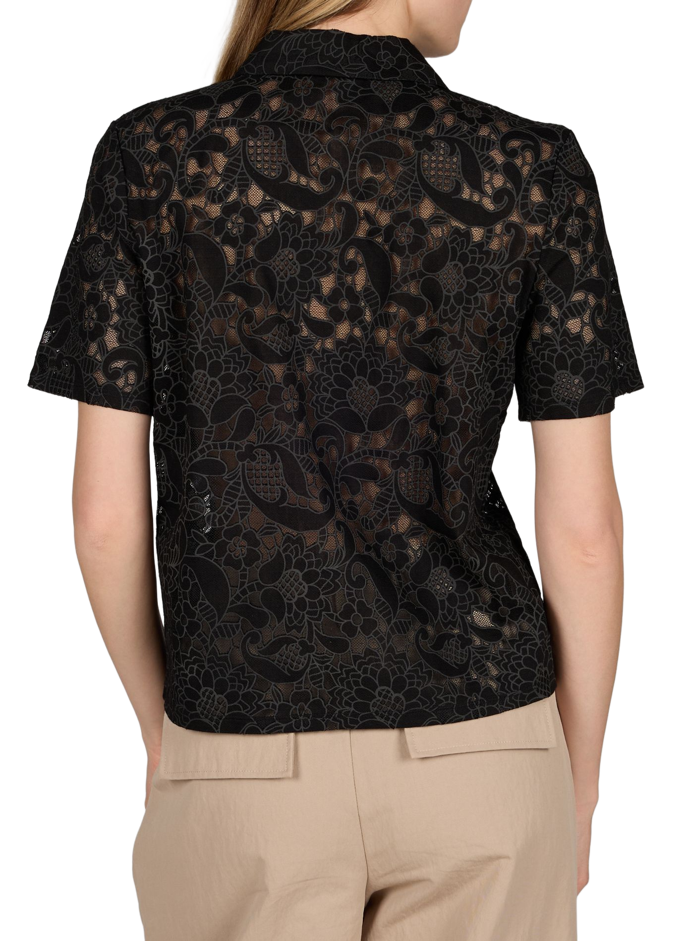 Short-sleeved floral lace polo OBJECT Black