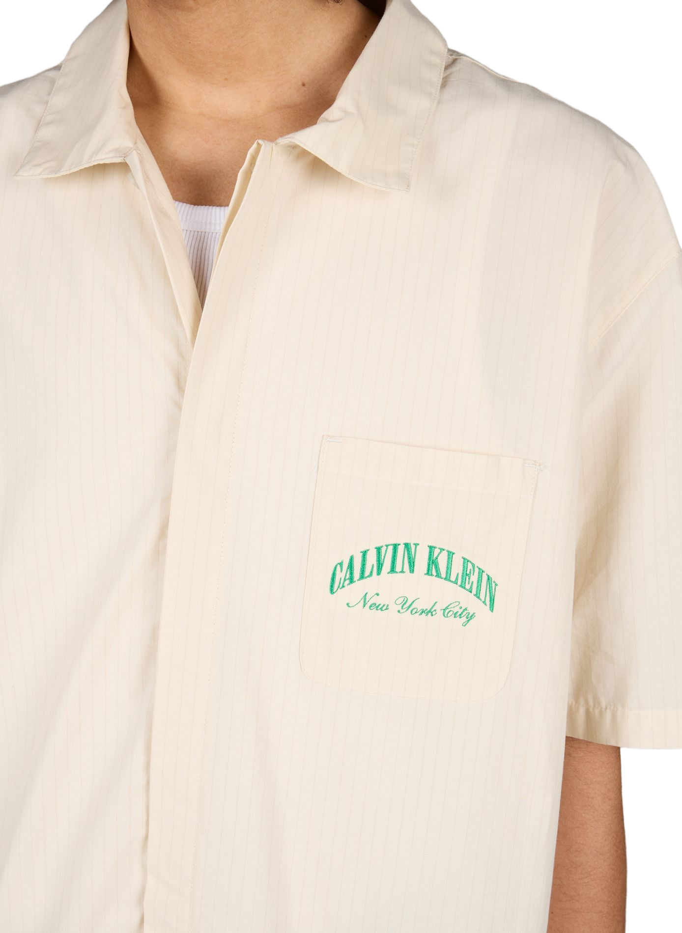 Short-sleeved striped cotton shirt CALVIN KLEIN White