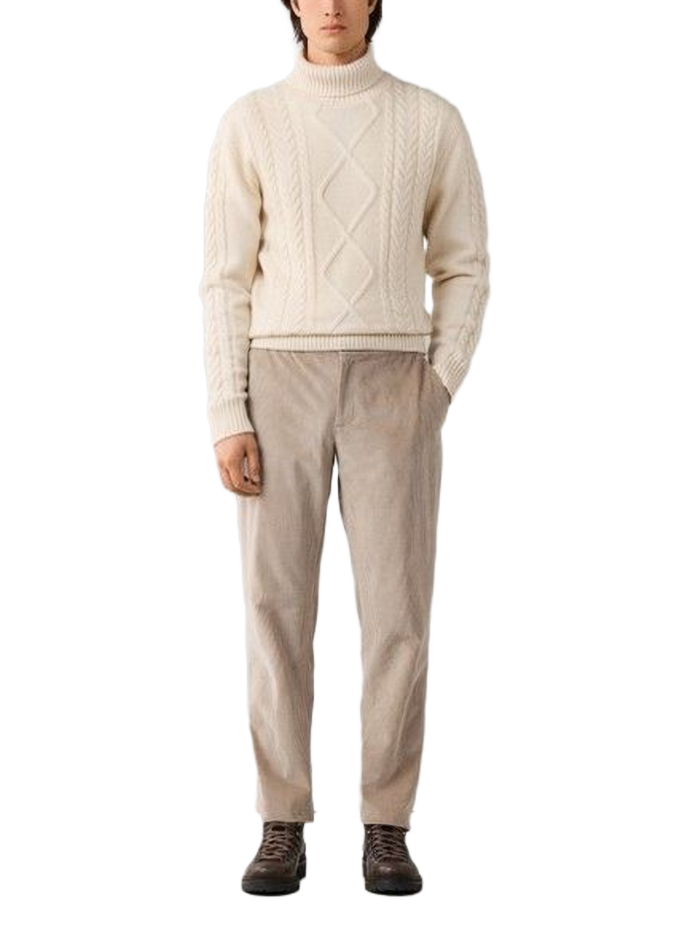 Pull col roulée en maille torsadée de laine et cachemire HACKETT Blanc